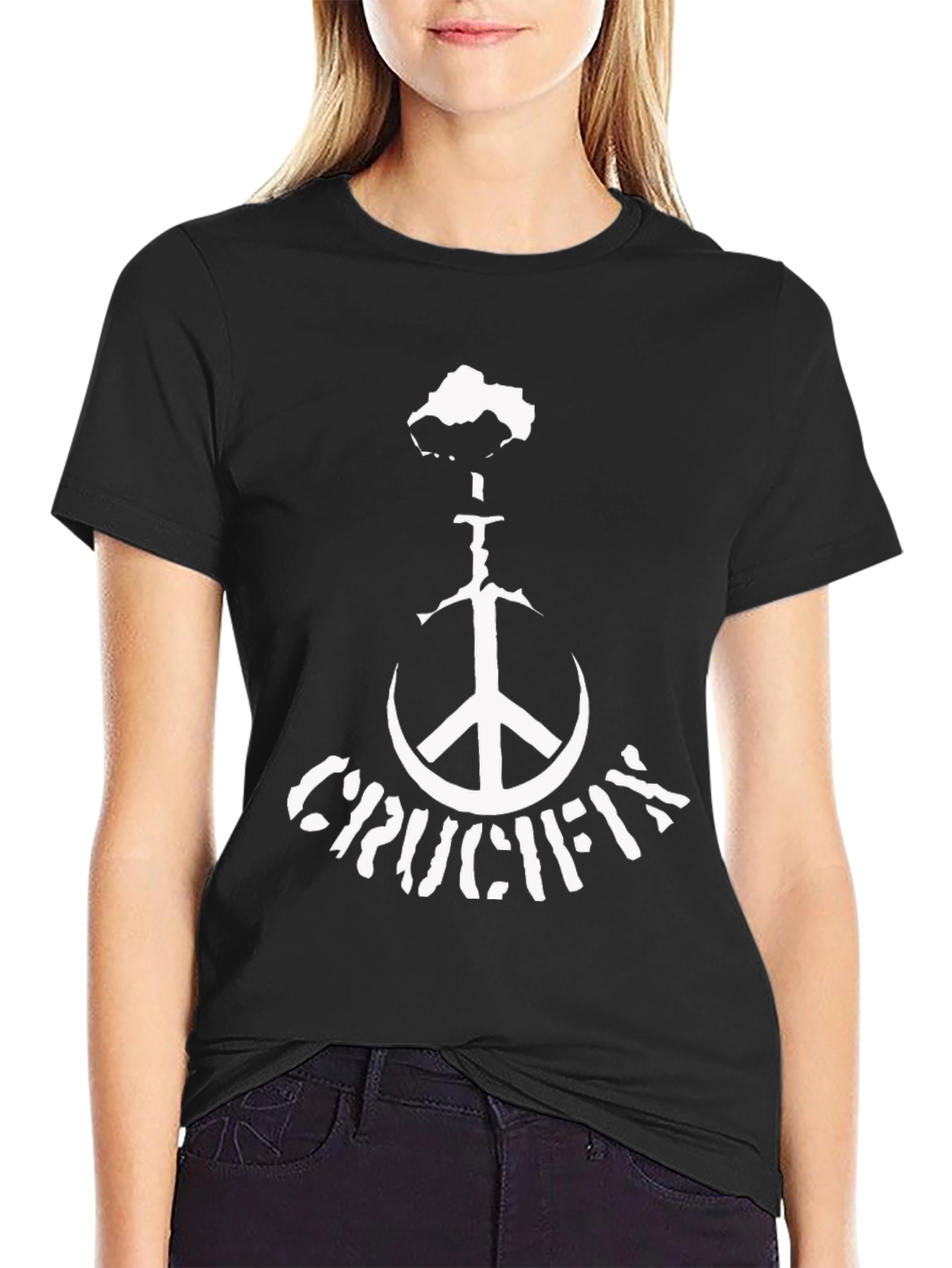 Crucifix Peace Sign Black T-Shirt