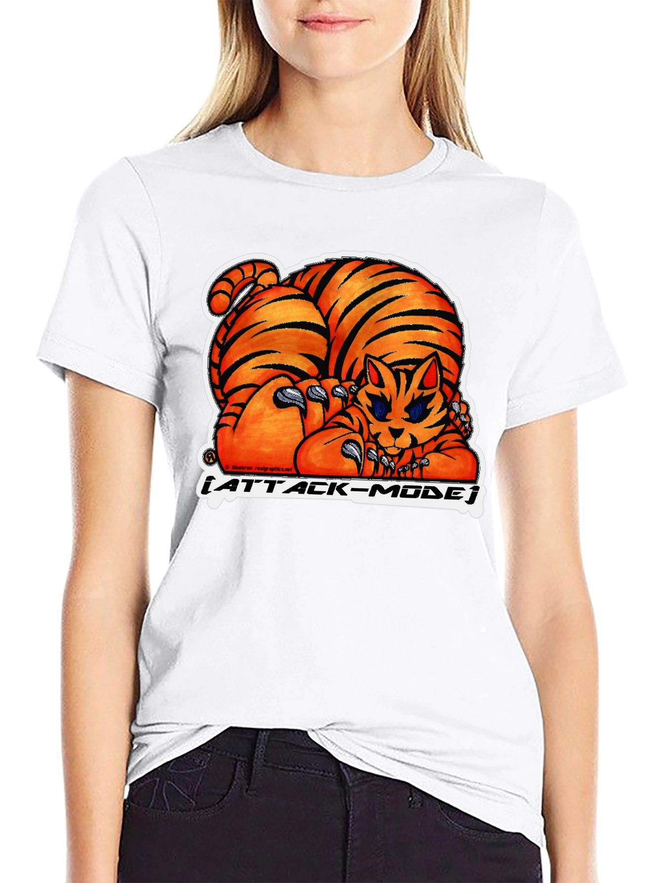 Attack Mode Tiger Graphic Tee - Black Cotton Blend