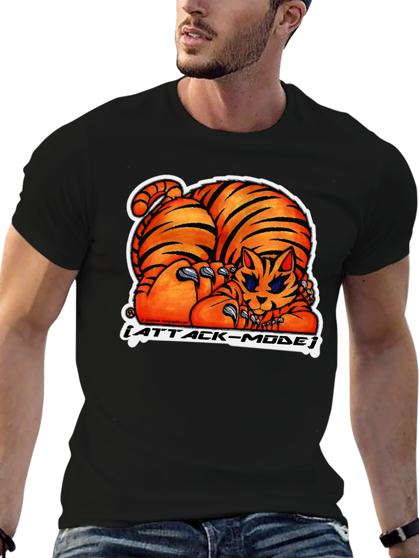 Attack Mode Tiger Graphic Tee - Black Cotton Blend
