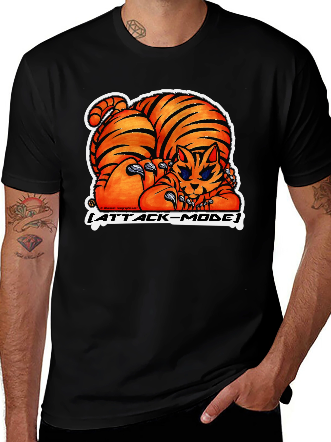 Attack Mode Tiger Graphic Tee - Black Cotton Blend