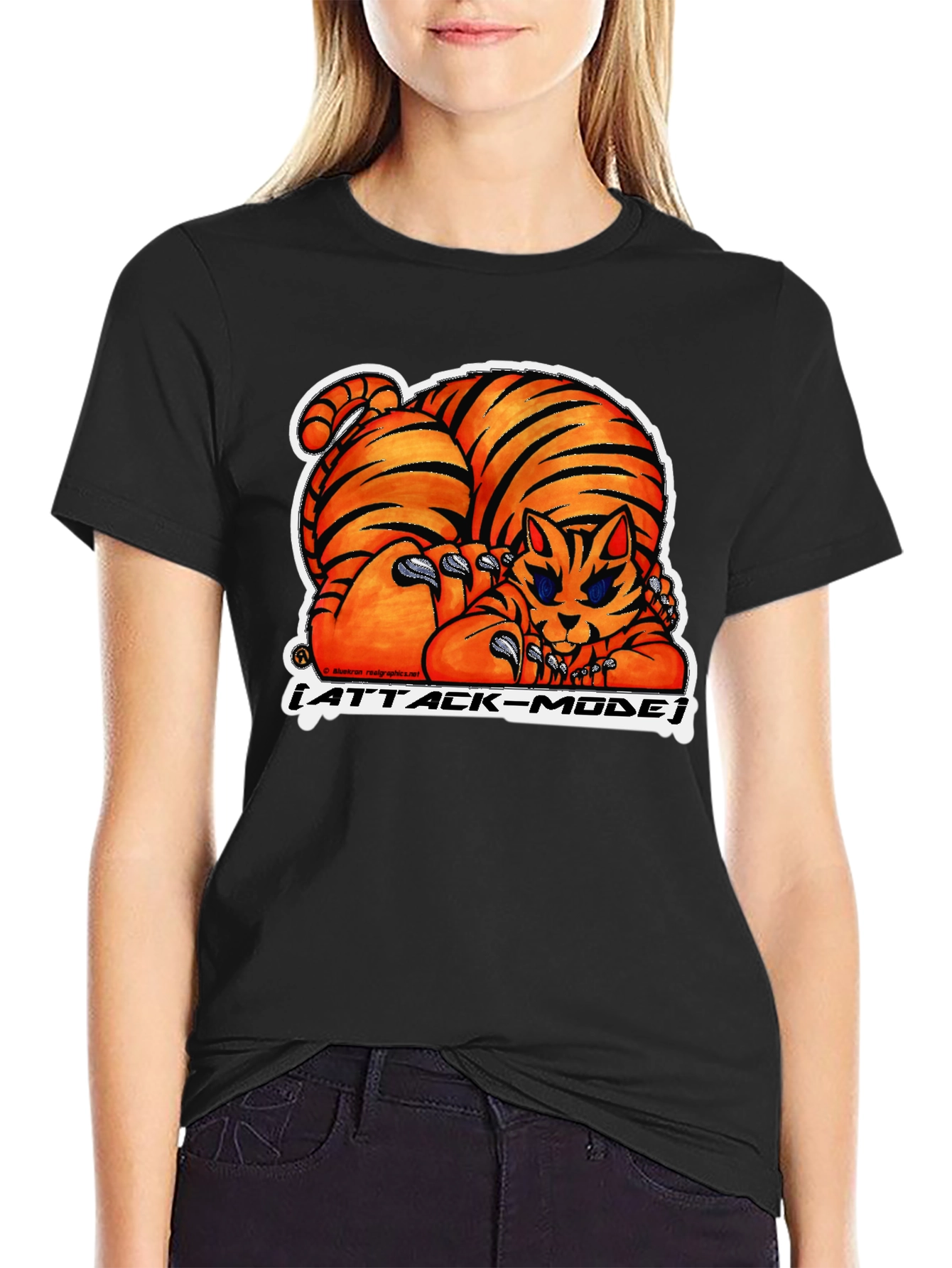 Attack Mode Tiger Graphic Tee - Black Cotton Blend
