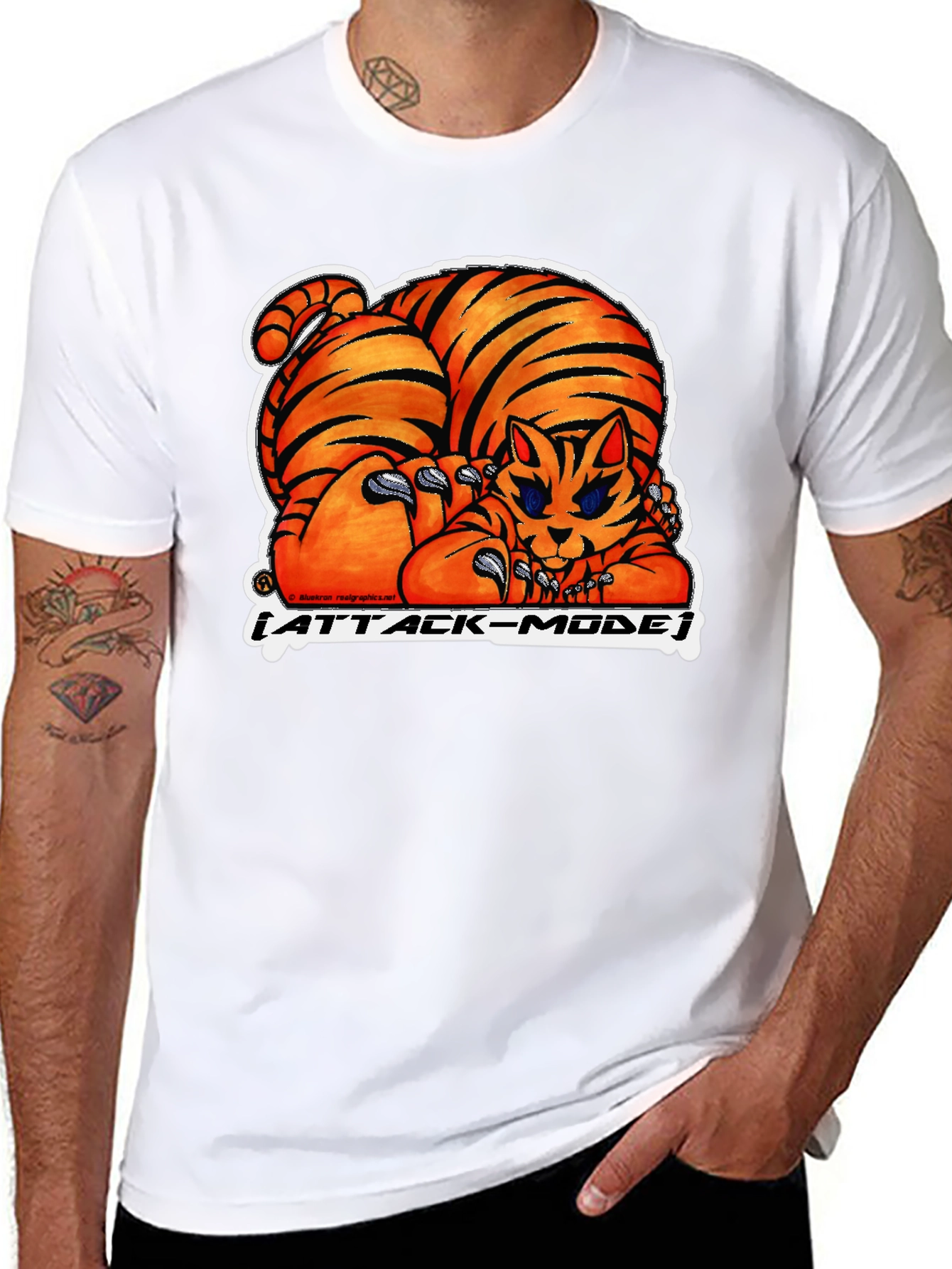 Attack Mode Tiger Graphic Tee - Black Cotton Blend