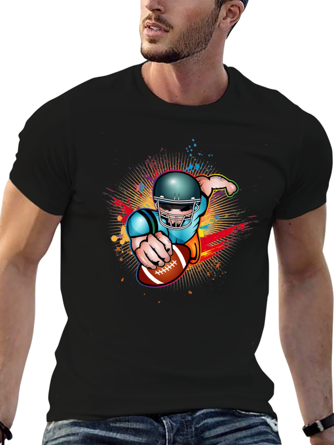 Football Player Graphic Black T-Shirt