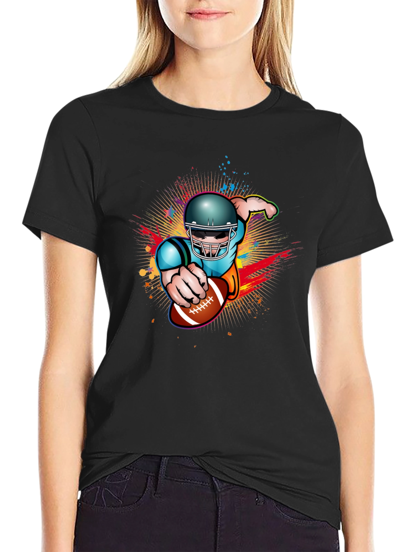 Football Player Graphic Black T-Shirt