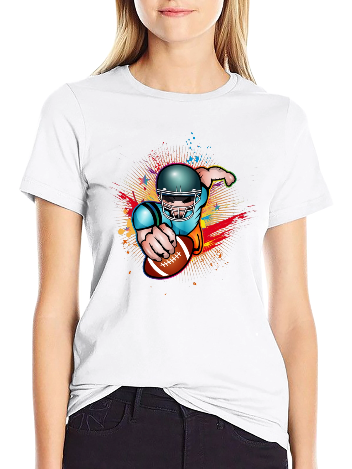 Football Player Graphic Black T-Shirt