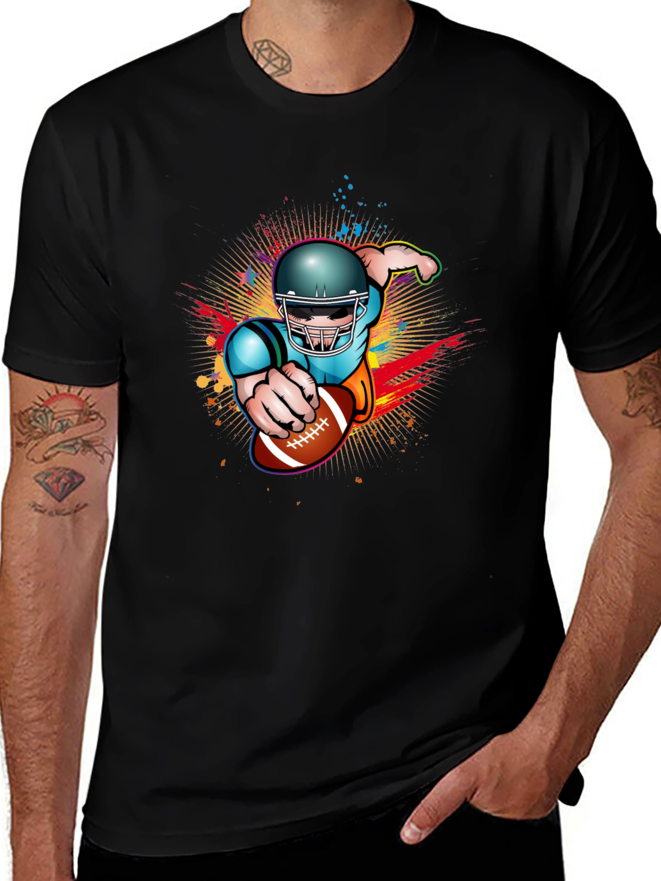 Football Player Graphic Black T-Shirt