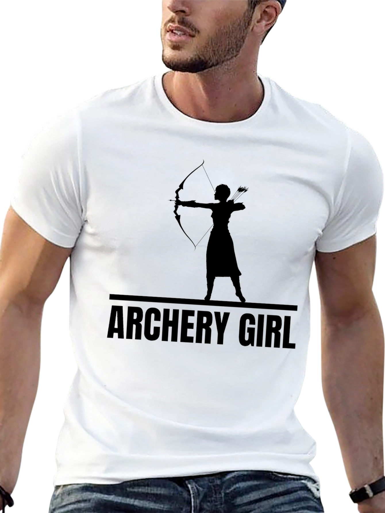 Archery Girl T-Shirt - Black Silhouette Design
