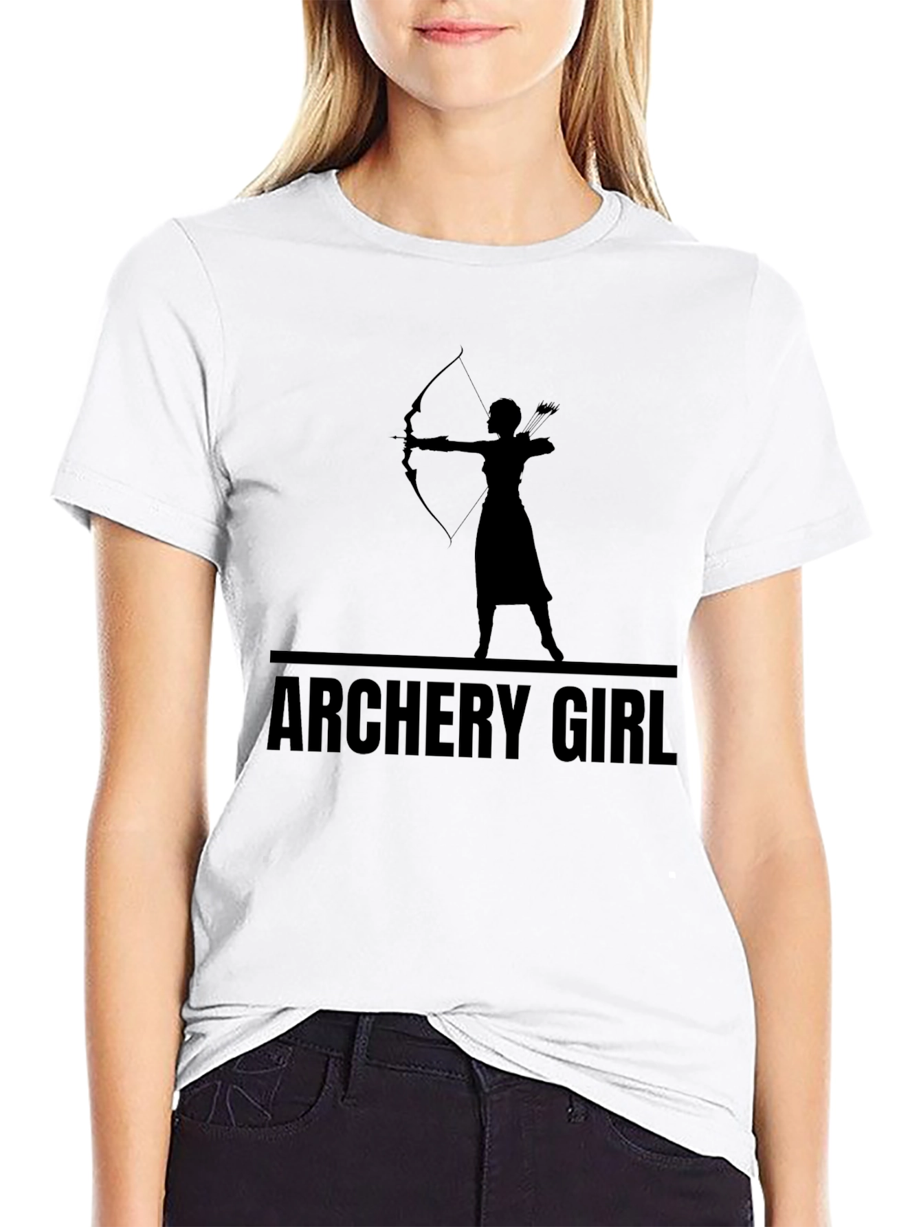 Archery Girl T-Shirt - Black Silhouette Design