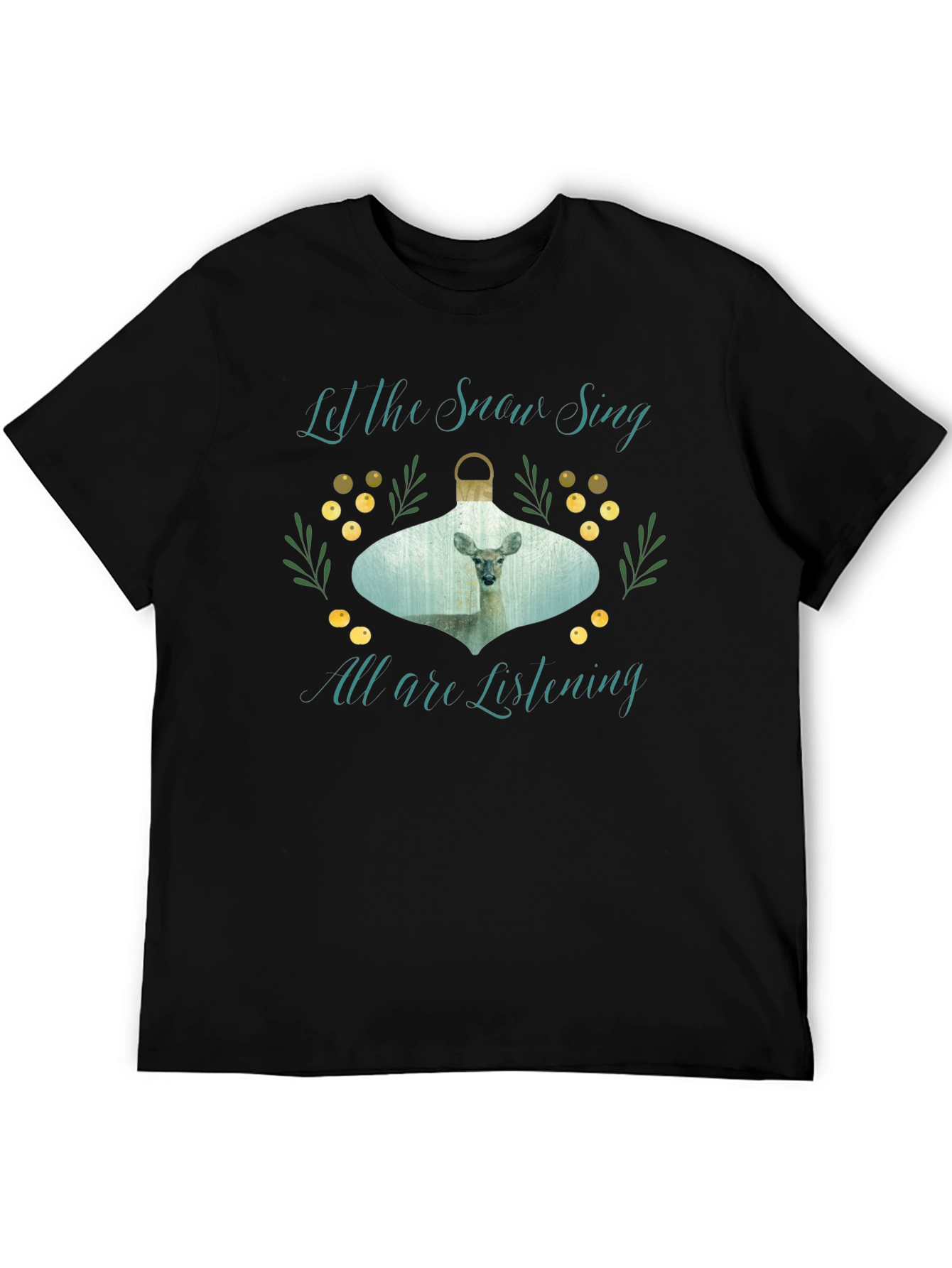 Let the Snow Sing Deer Graphic Tee - Black