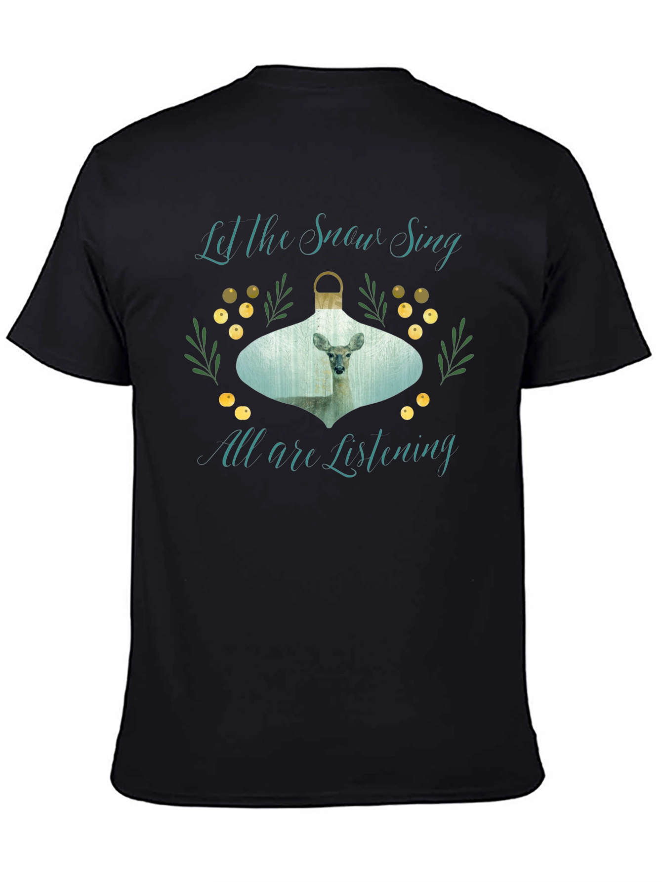 Let the Snow Sing Deer Graphic Tee - Black