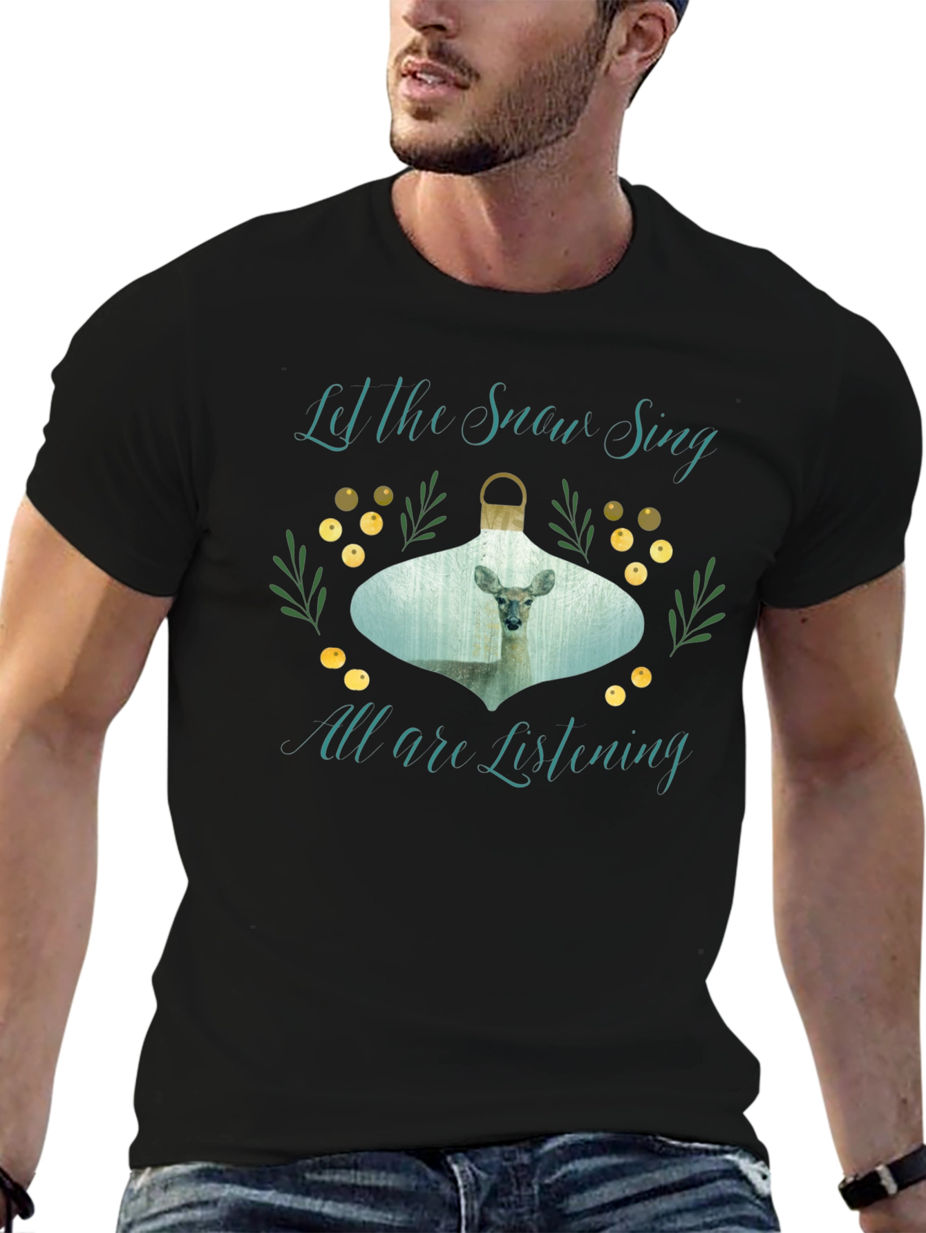 Let the Snow Sing Deer Graphic Tee - Black