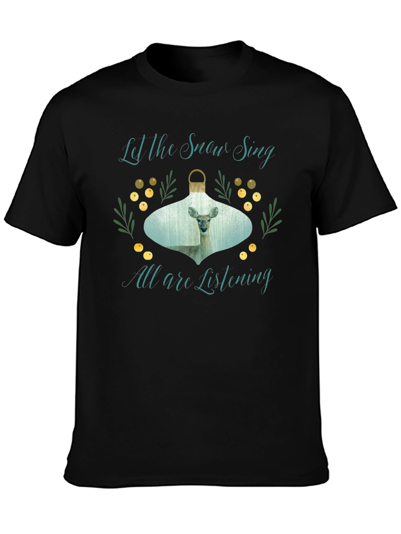 Let the Snow Sing Deer Graphic Tee - Black