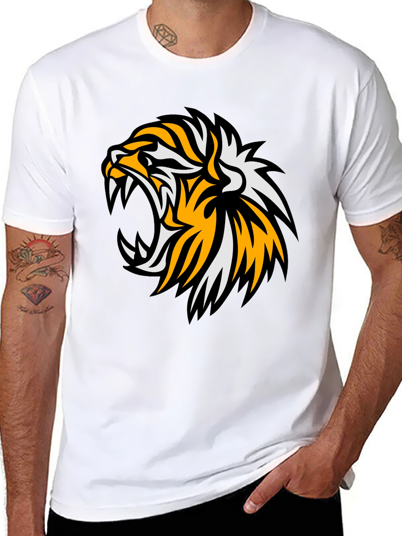 Bold Tiger Graphic Tee - Black Cotton T-Shirt
