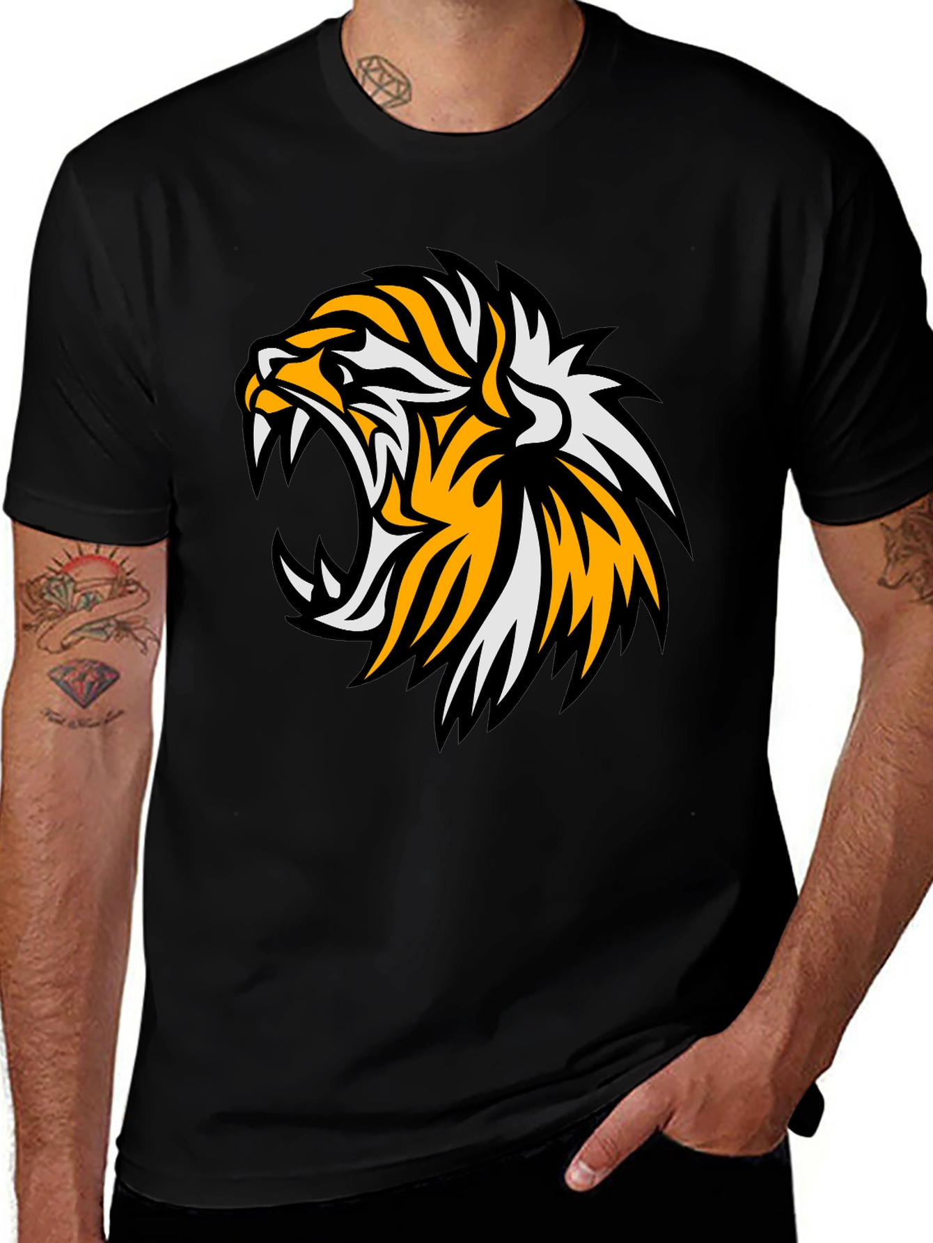 Bold Tiger Graphic Tee - Black Cotton T-Shirt