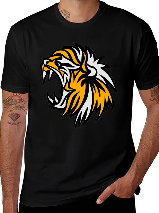 Bold Tiger Graphic Tee - Black Cotton T-Shirt