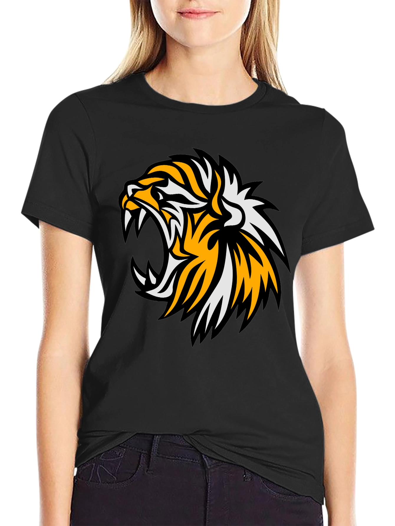 Bold Tiger Graphic Tee - Black Cotton T-Shirt