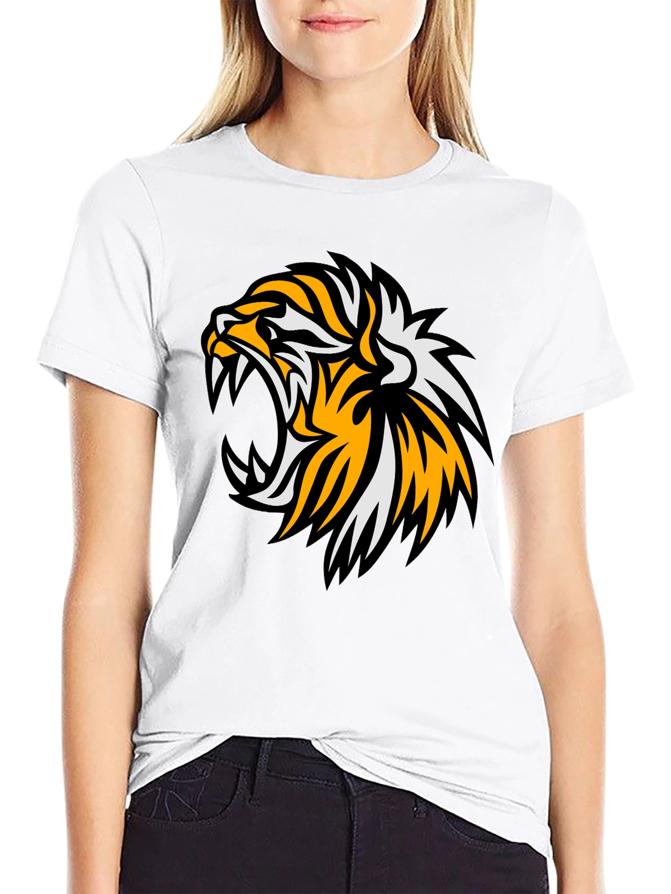Bold Tiger Graphic Tee - Black Cotton T-Shirt