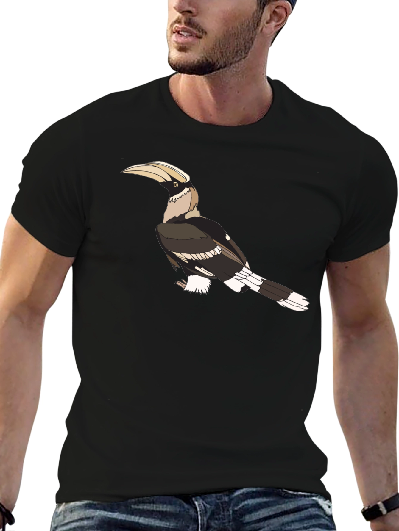 Hornbill Graphic Print Black T-Shirt