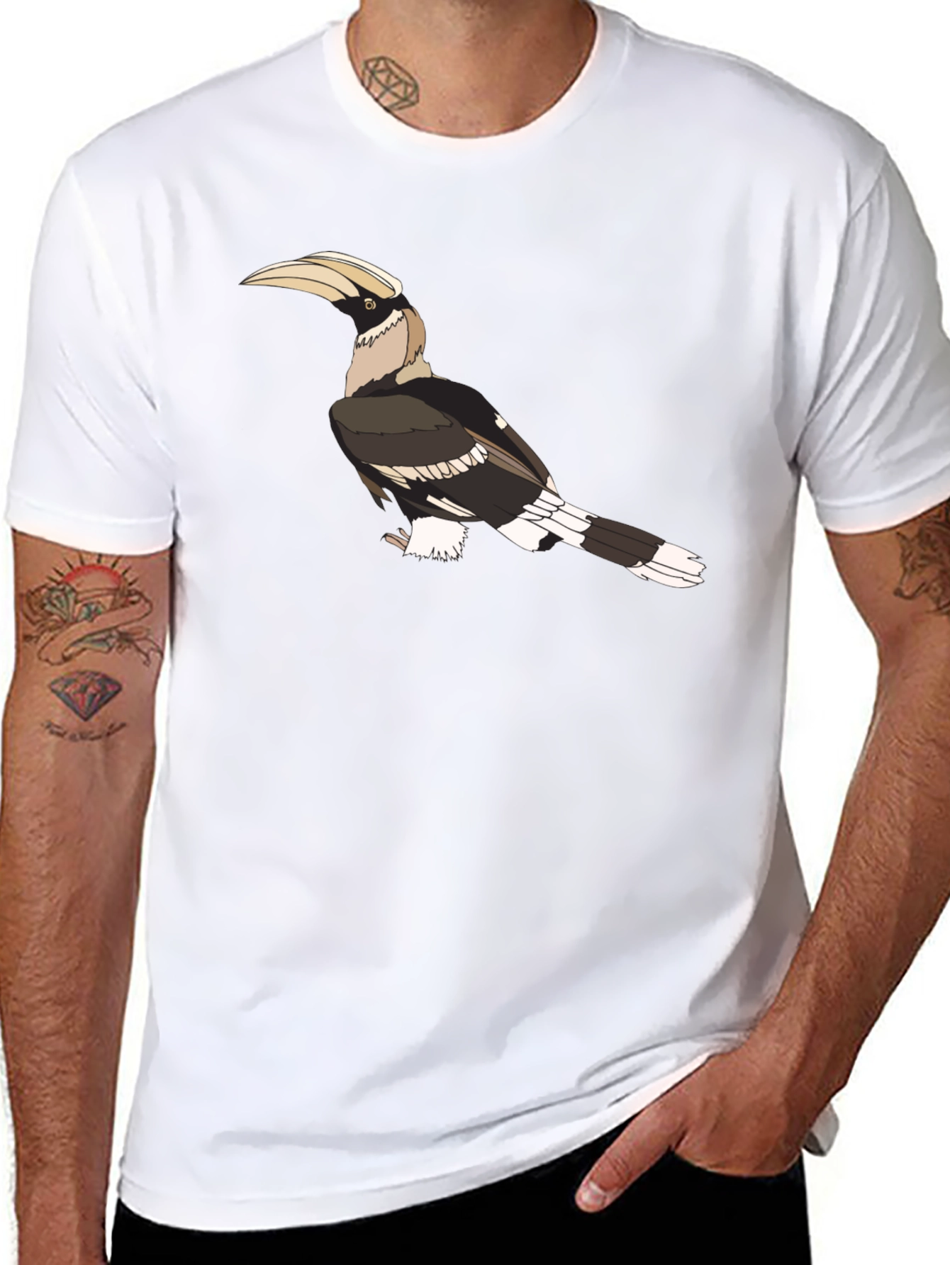 Hornbill Graphic Print Black T-Shirt