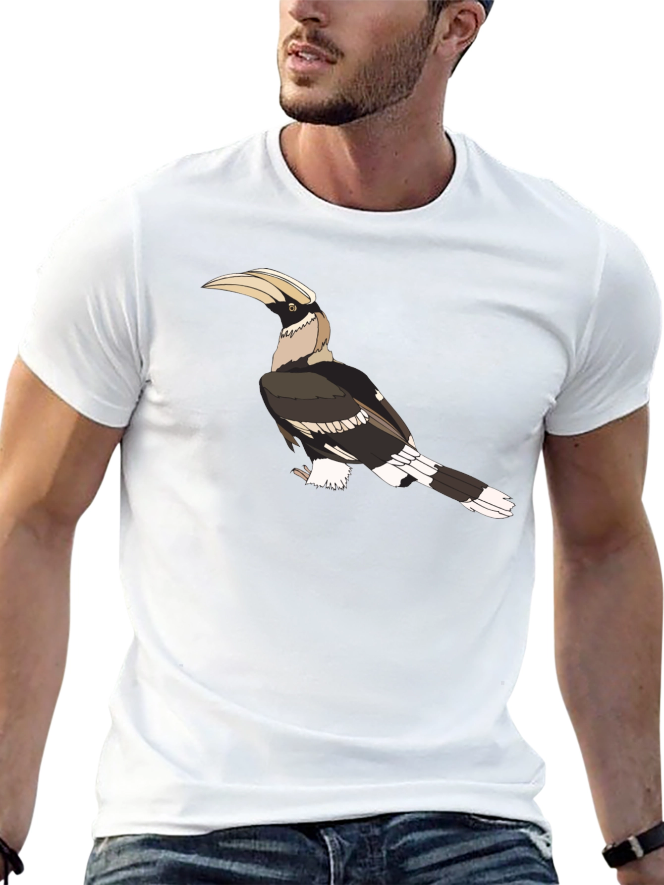 Hornbill Graphic Print Black T-Shirt