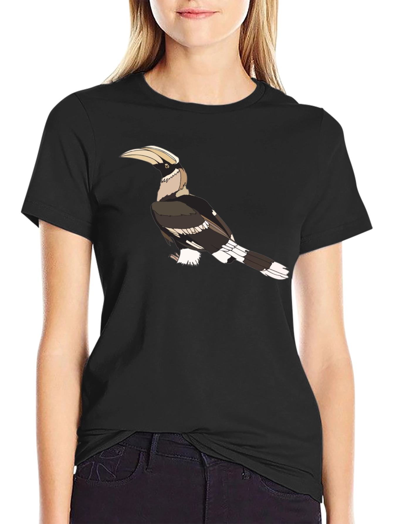 Hornbill Graphic Print Black T-Shirt