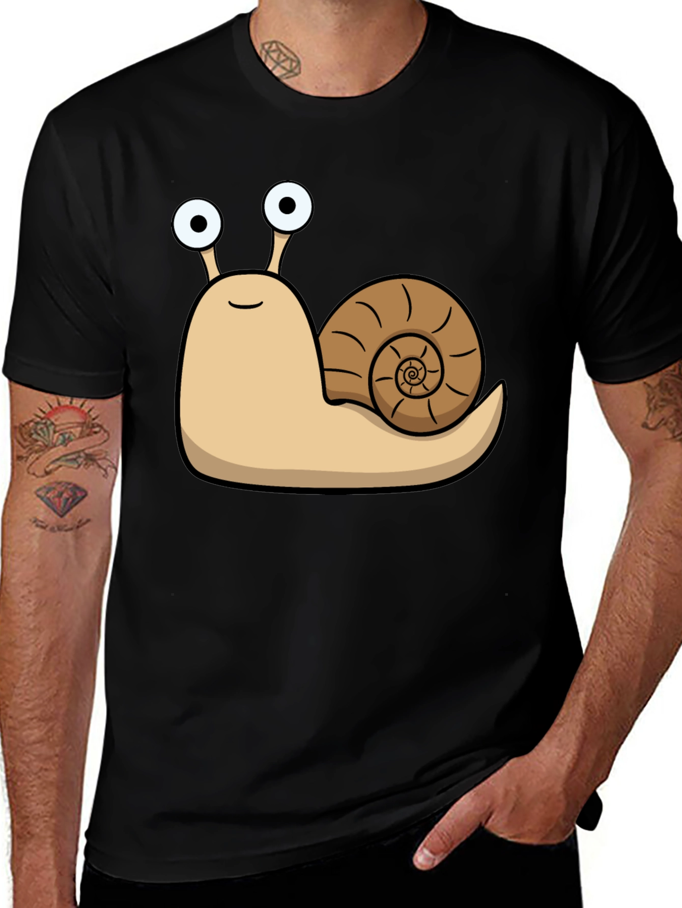 Cartoon Snail Graphic Black T-Shirt