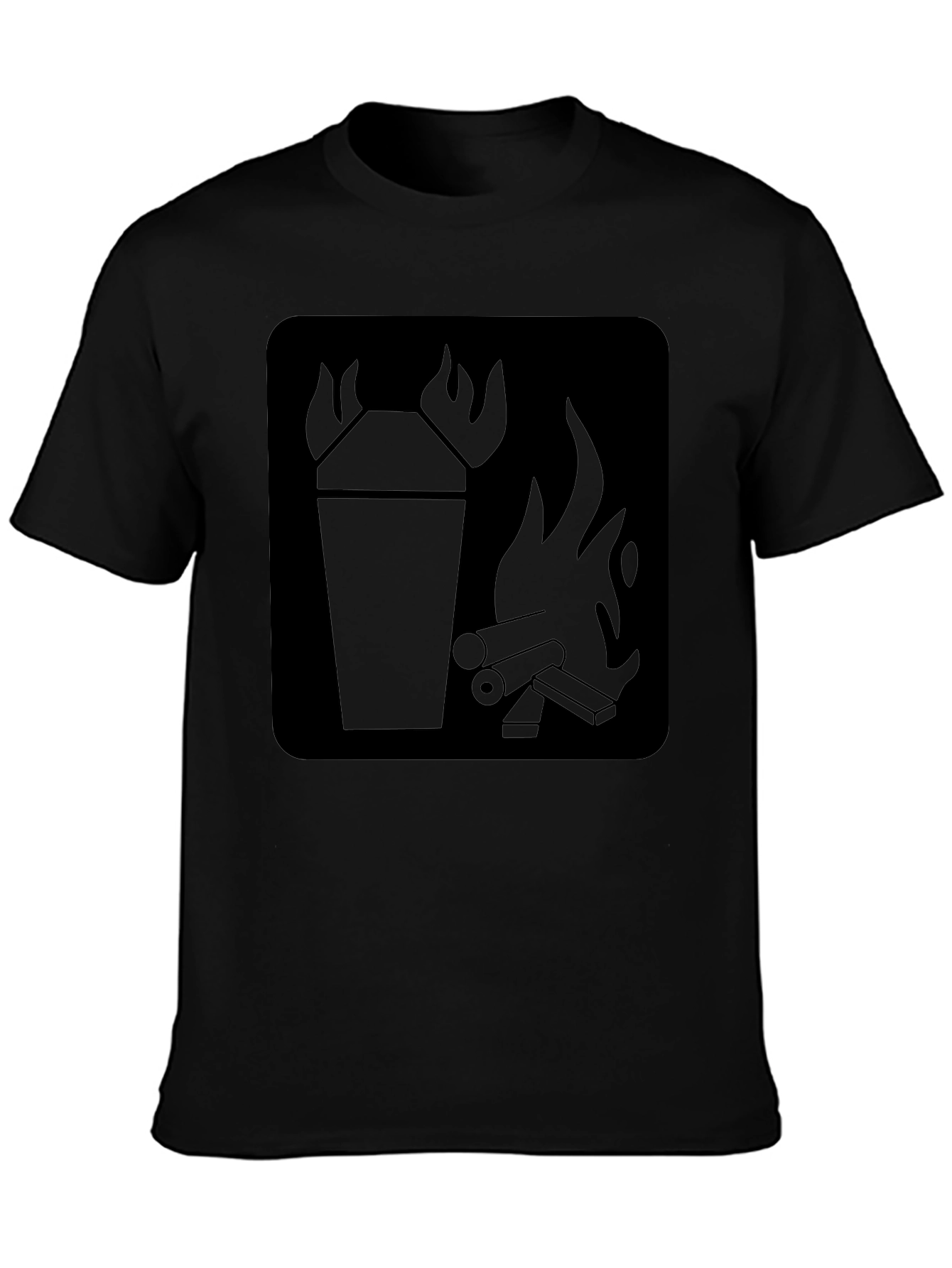 Black T-Shirt with Fire Symbol Graphic Print