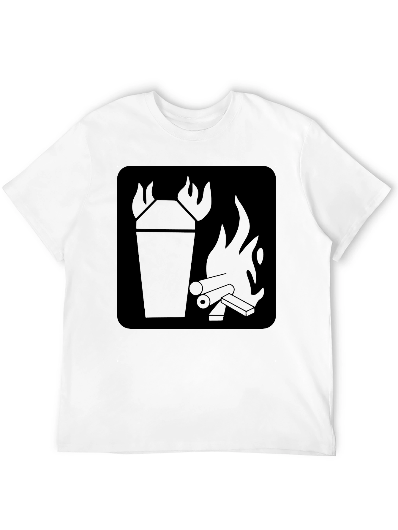 Black T-Shirt with Fire Symbol Graphic Print