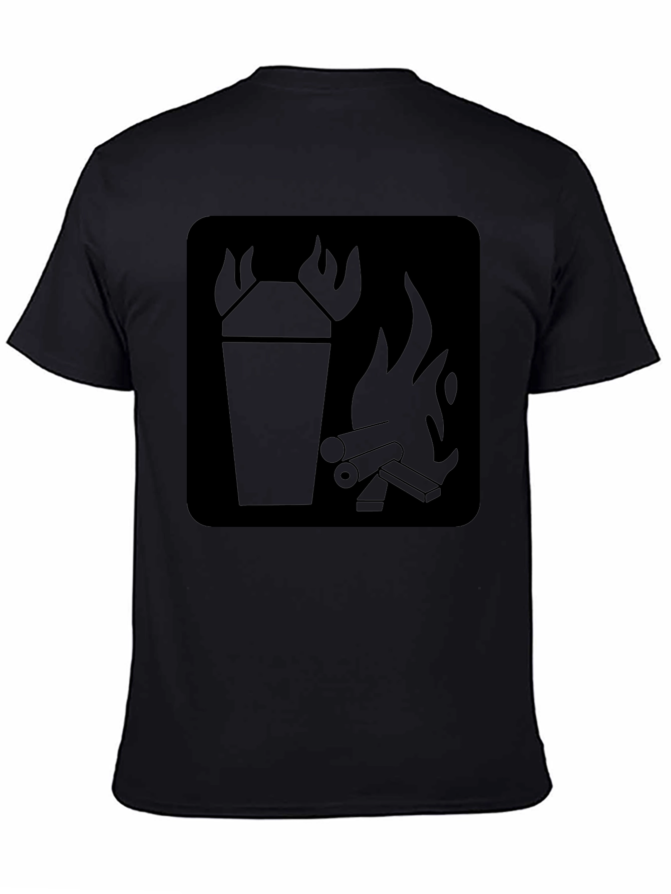 Black T-Shirt with Fire Symbol Graphic Print
