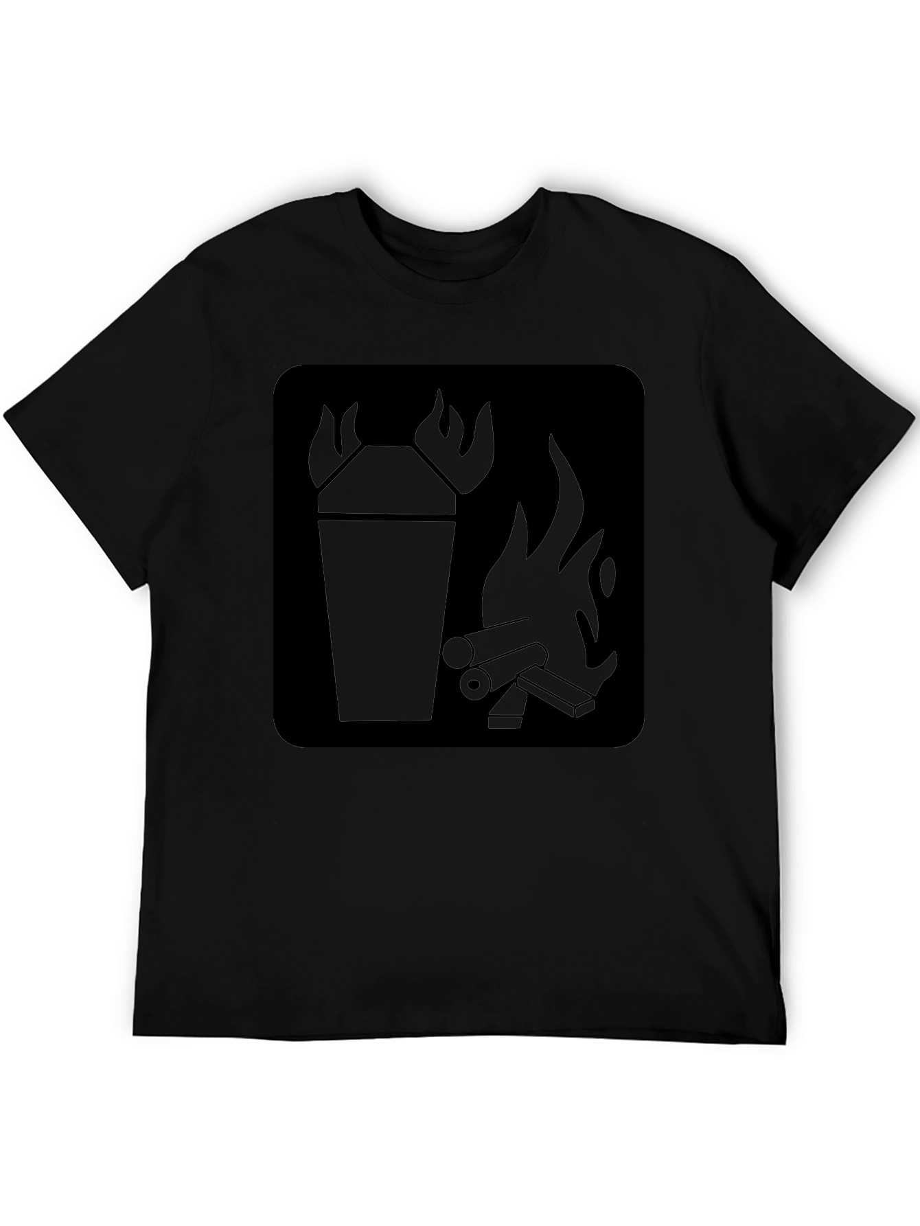 Black T-Shirt with Fire Symbol Graphic Print