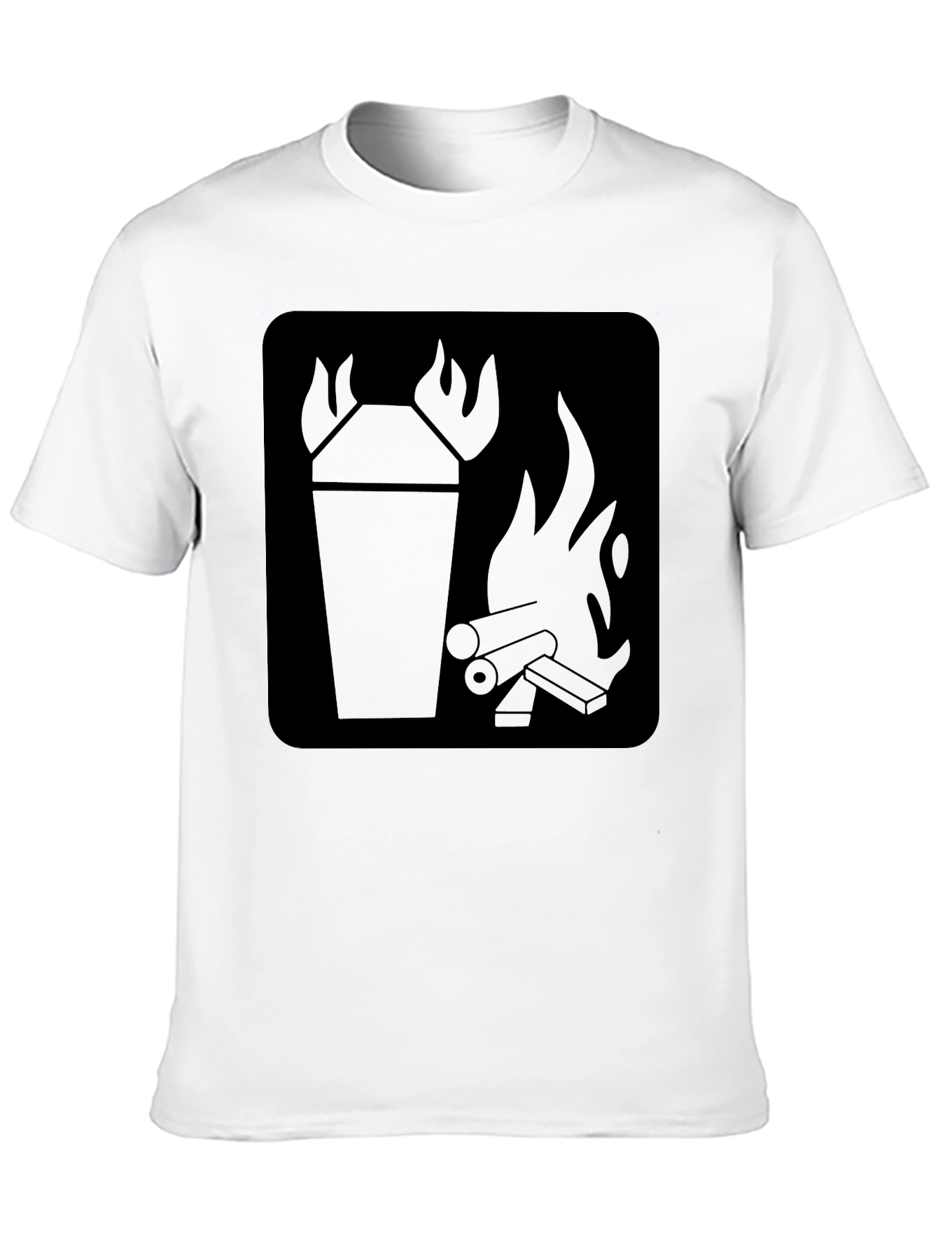 Black T-Shirt with Fire Symbol Graphic Print