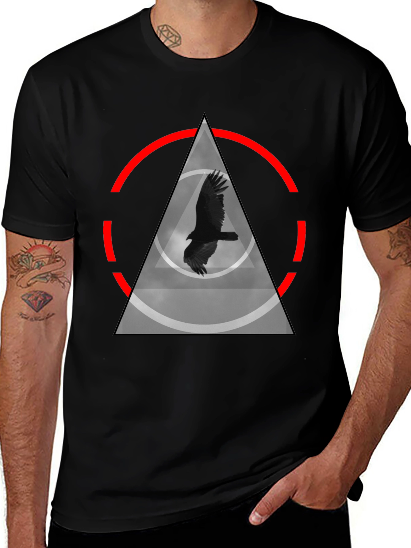 Raven in Triangle T-Shirt - Black Graphic Tee