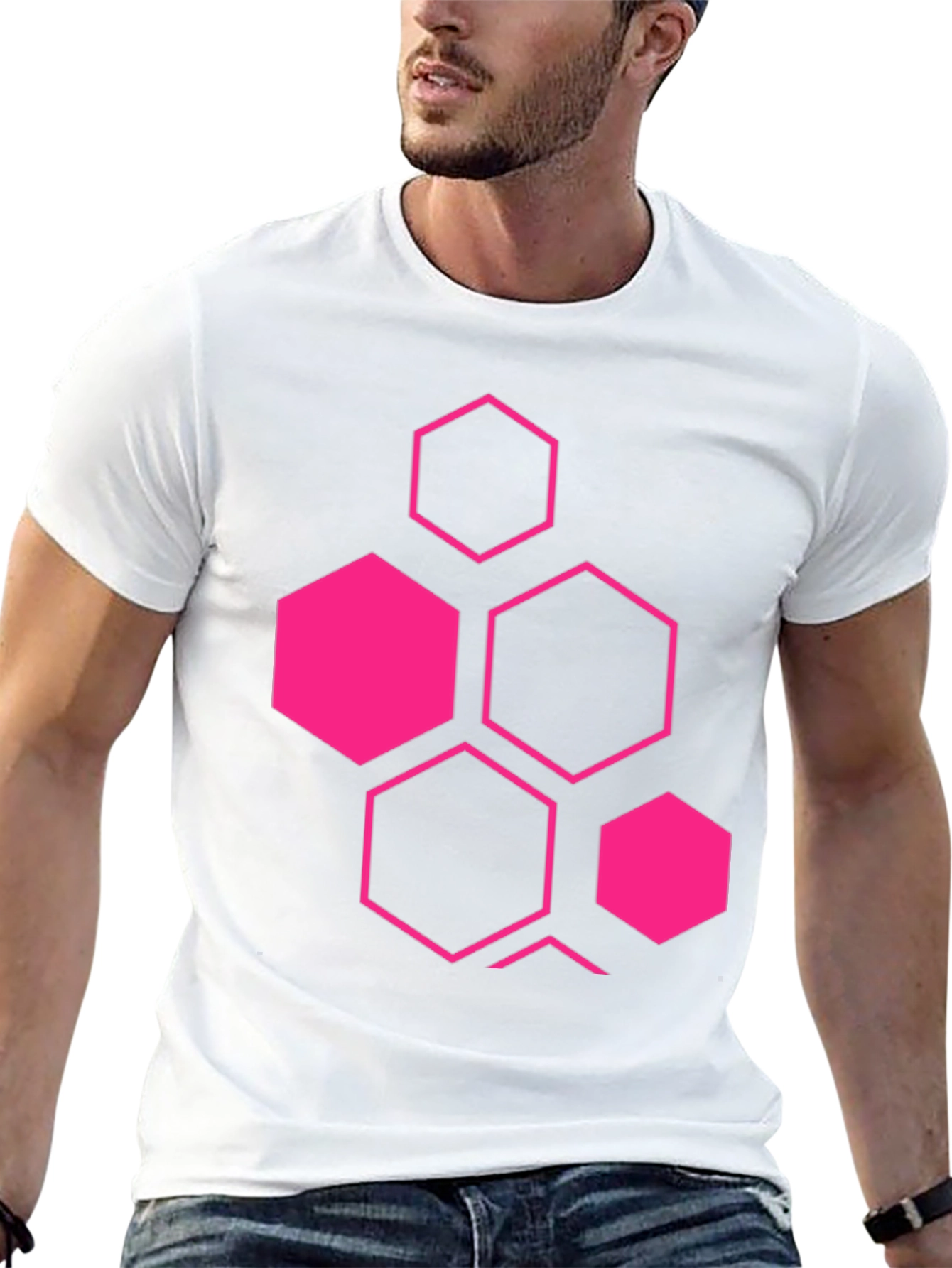 Geometric Hexagon Graphic Black T-Shirt