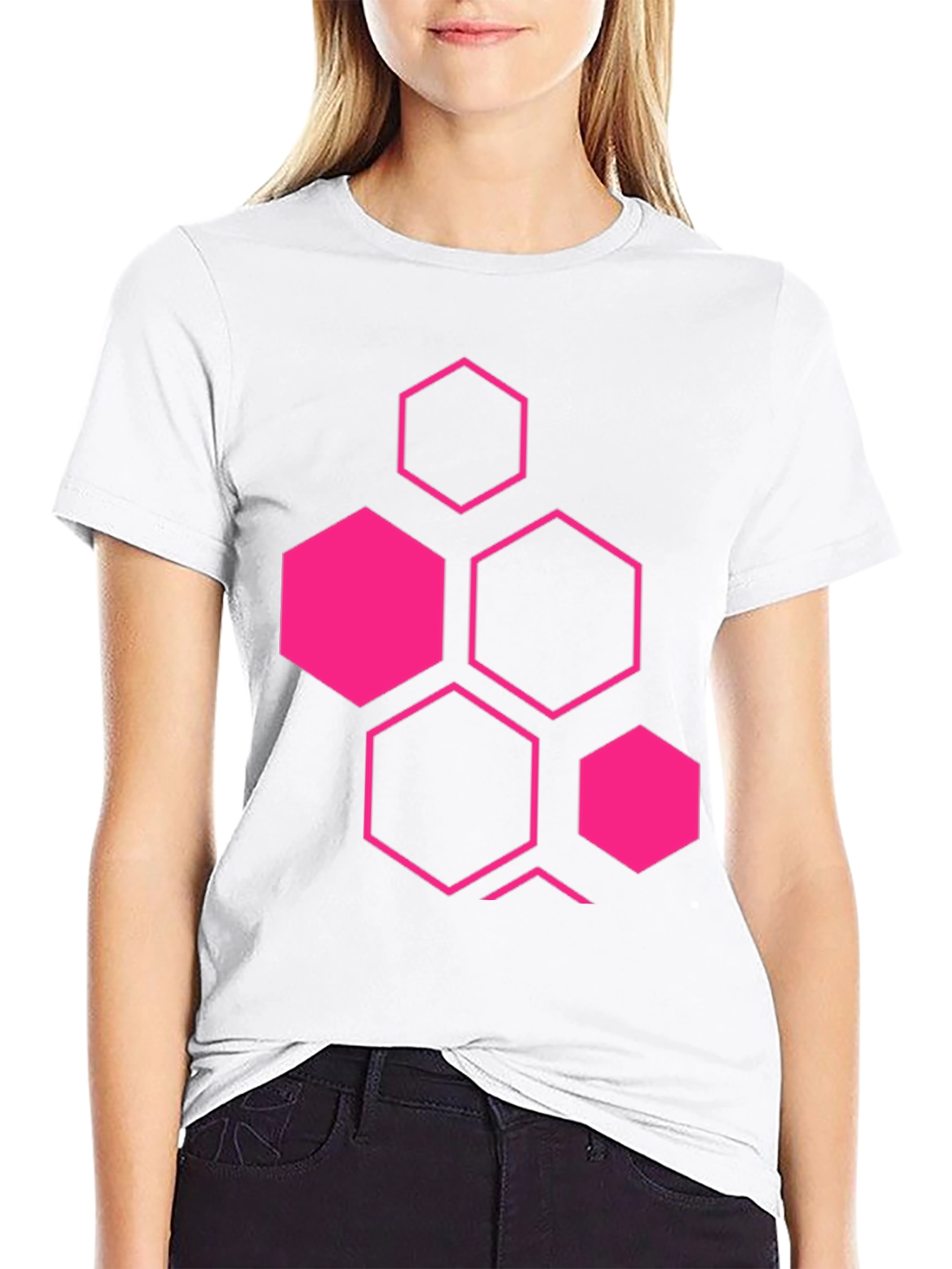 Geometric Hexagon Graphic Black T-Shirt