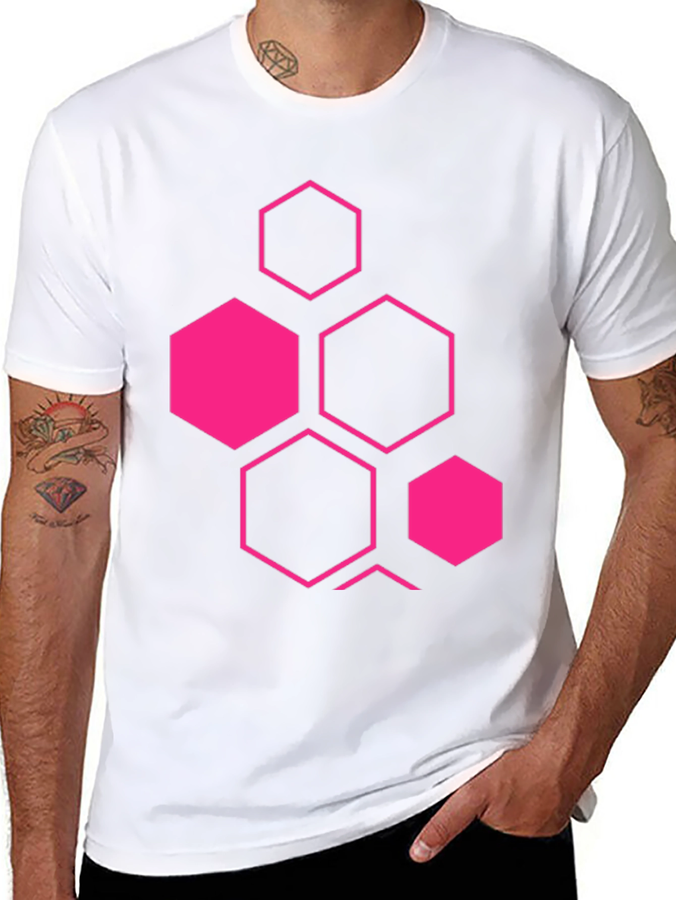 Geometric Hexagon Graphic Black T-Shirt
