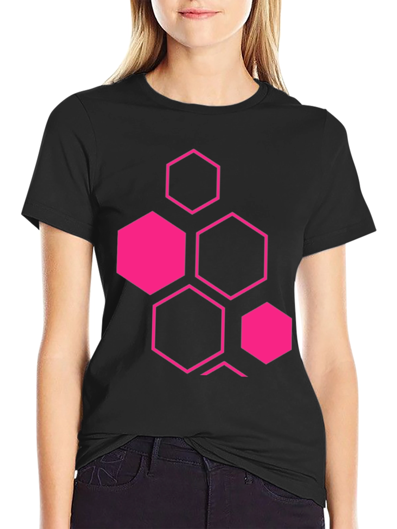 Geometric Hexagon Graphic Black T-Shirt