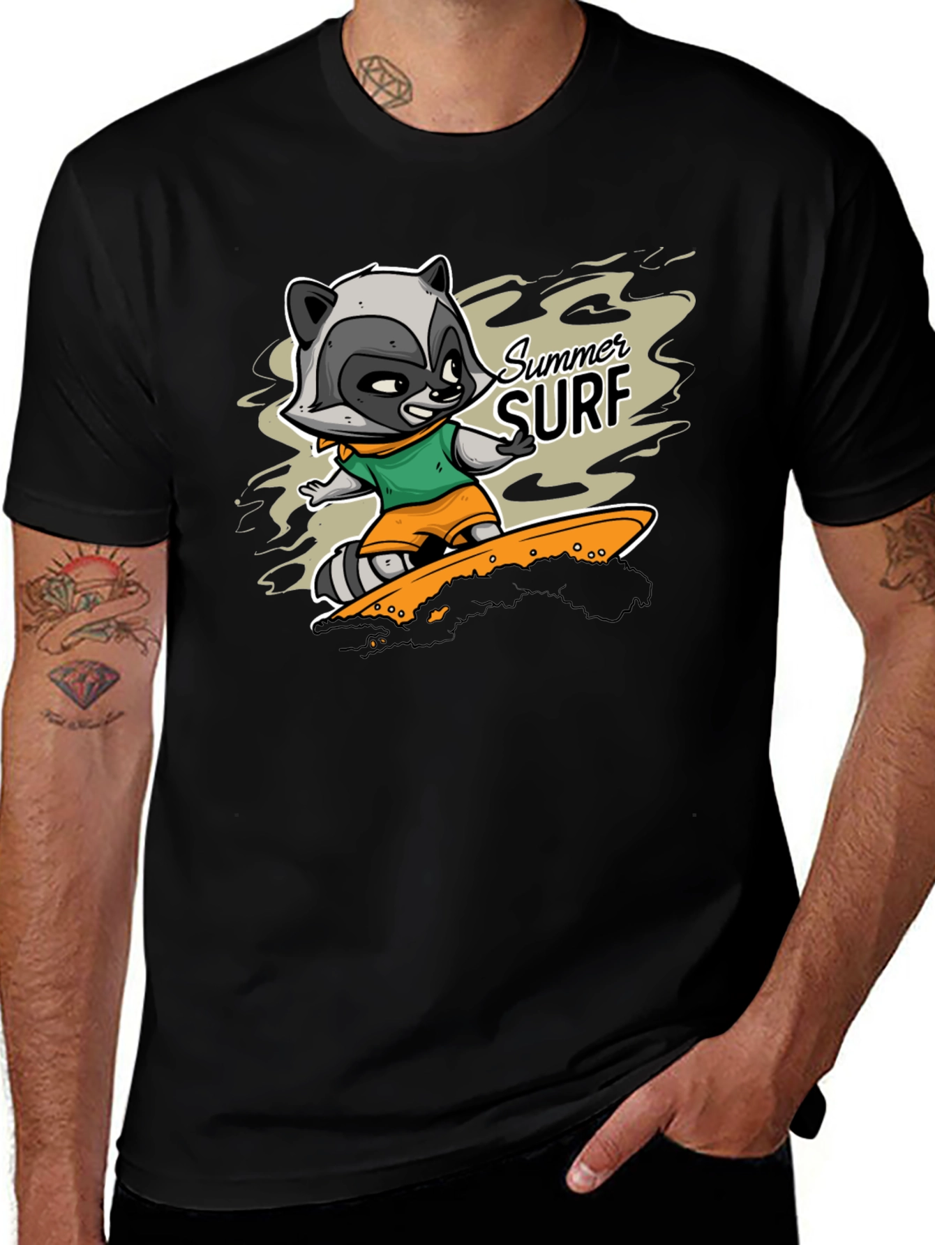 Raccoon Summer Surf Graphic T-Shirt