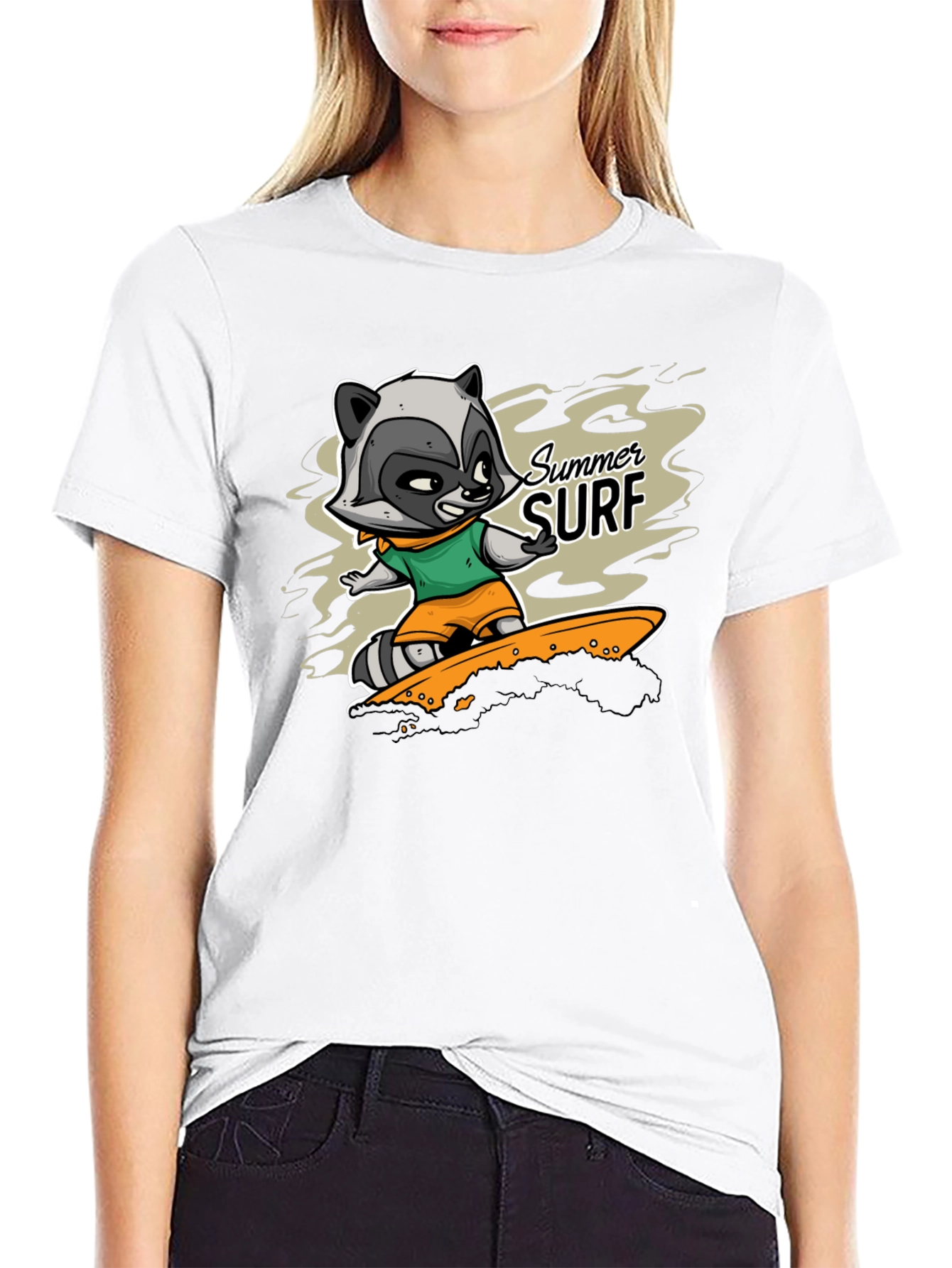 Raccoon Summer Surf Graphic T-Shirt