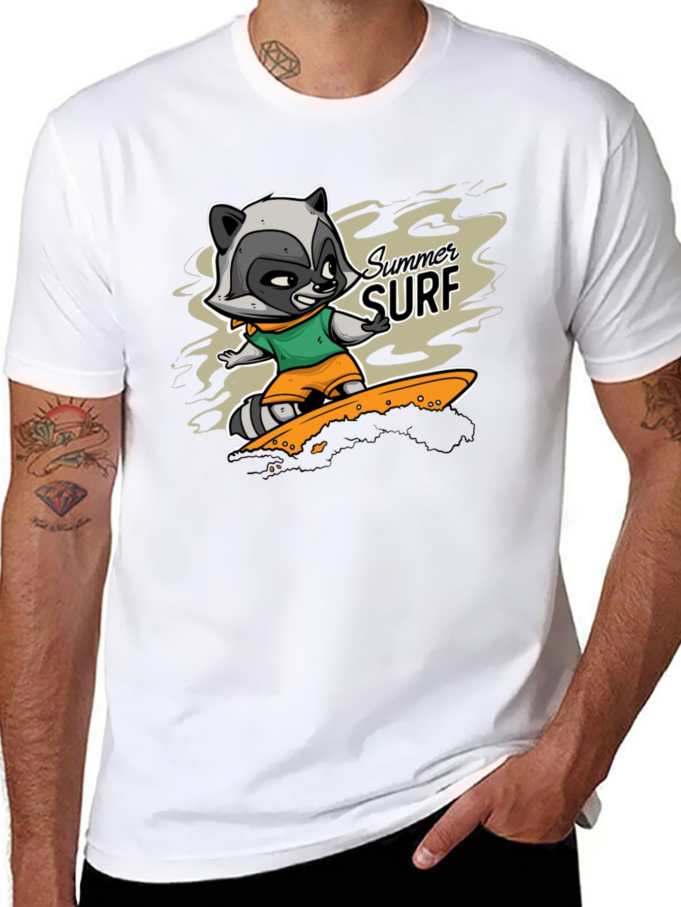 Raccoon Summer Surf Graphic T-Shirt
