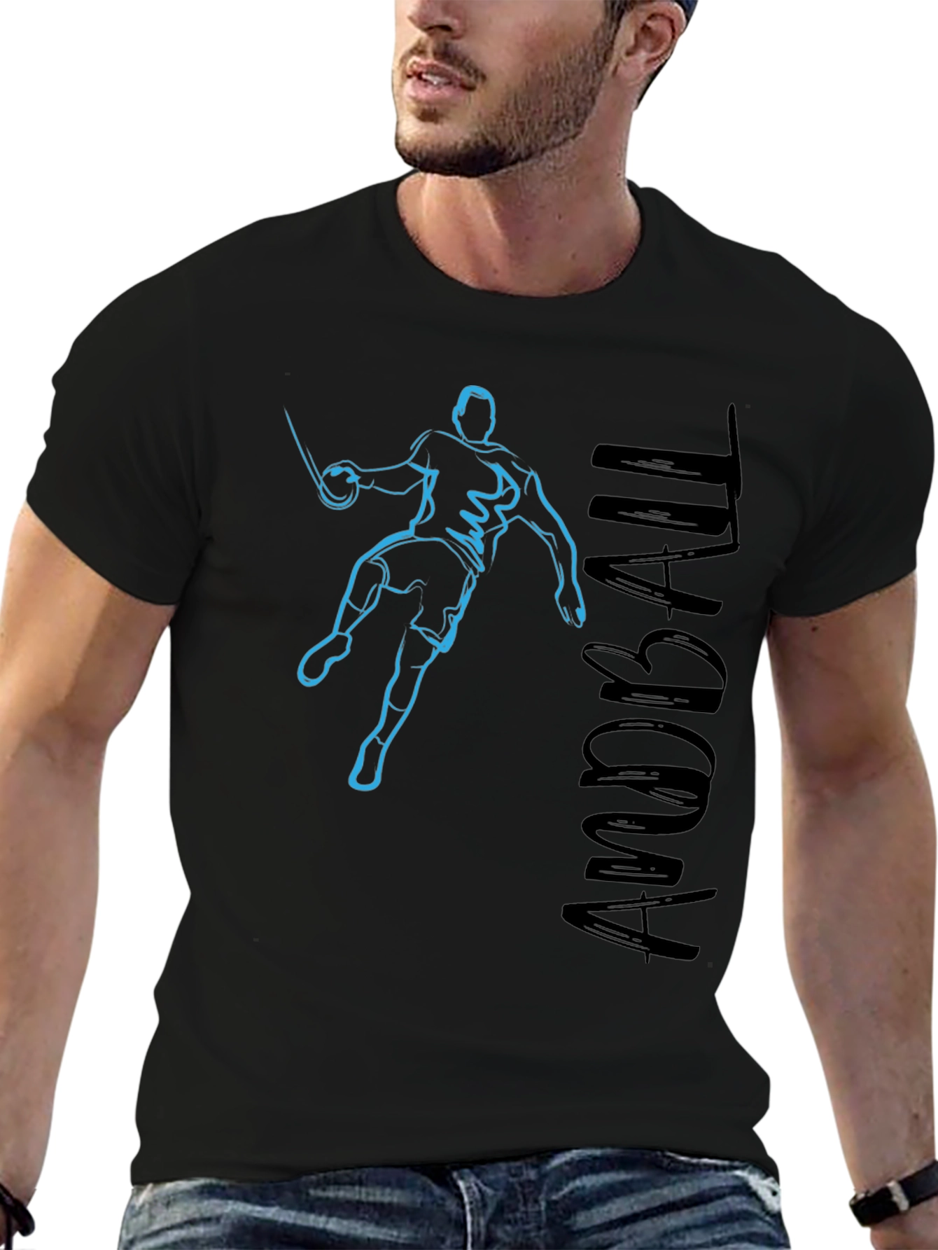 Handball Player Graphic Tee - Black Cotton T-Shirt