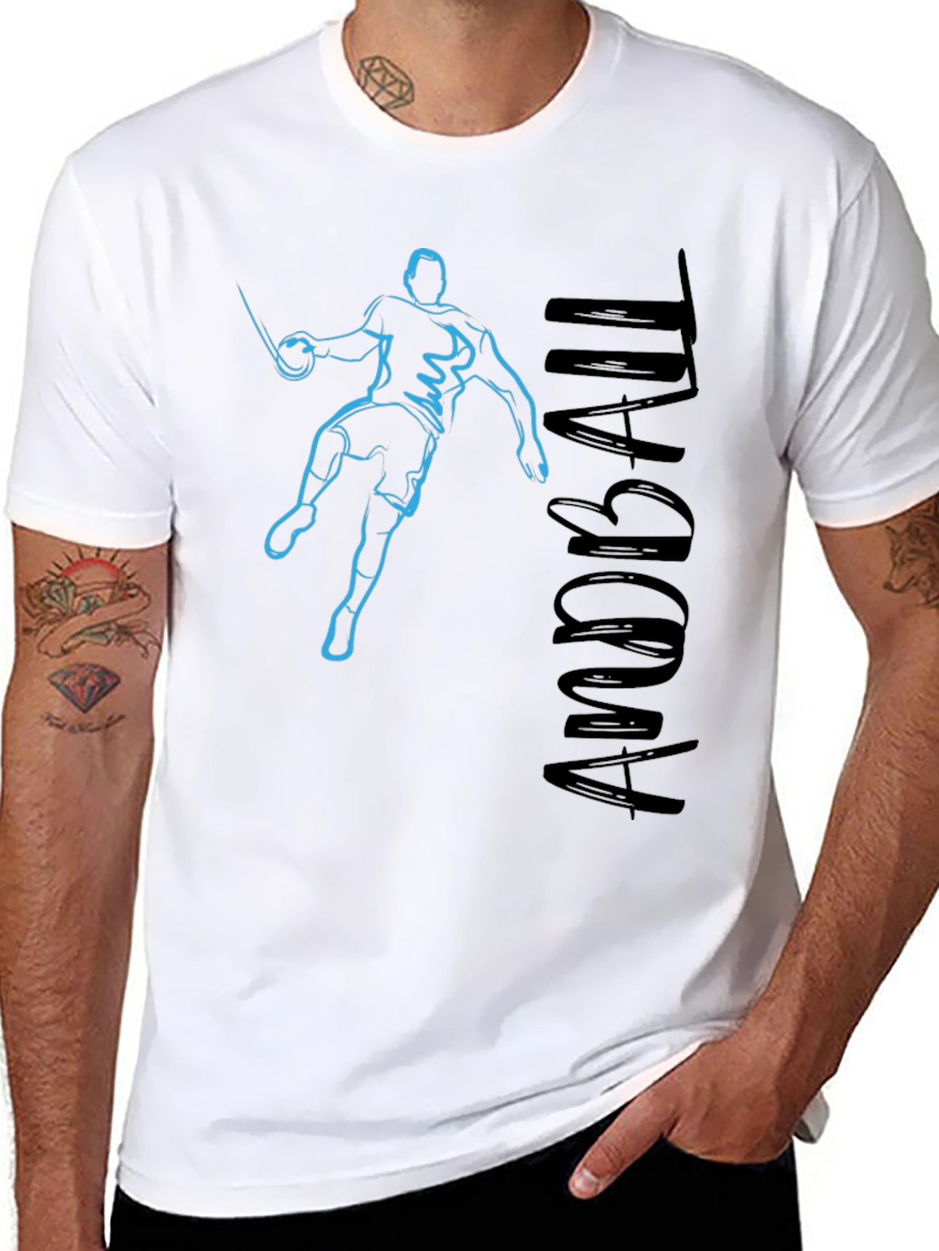 Handball Player Graphic Tee - Black Cotton T-Shirt