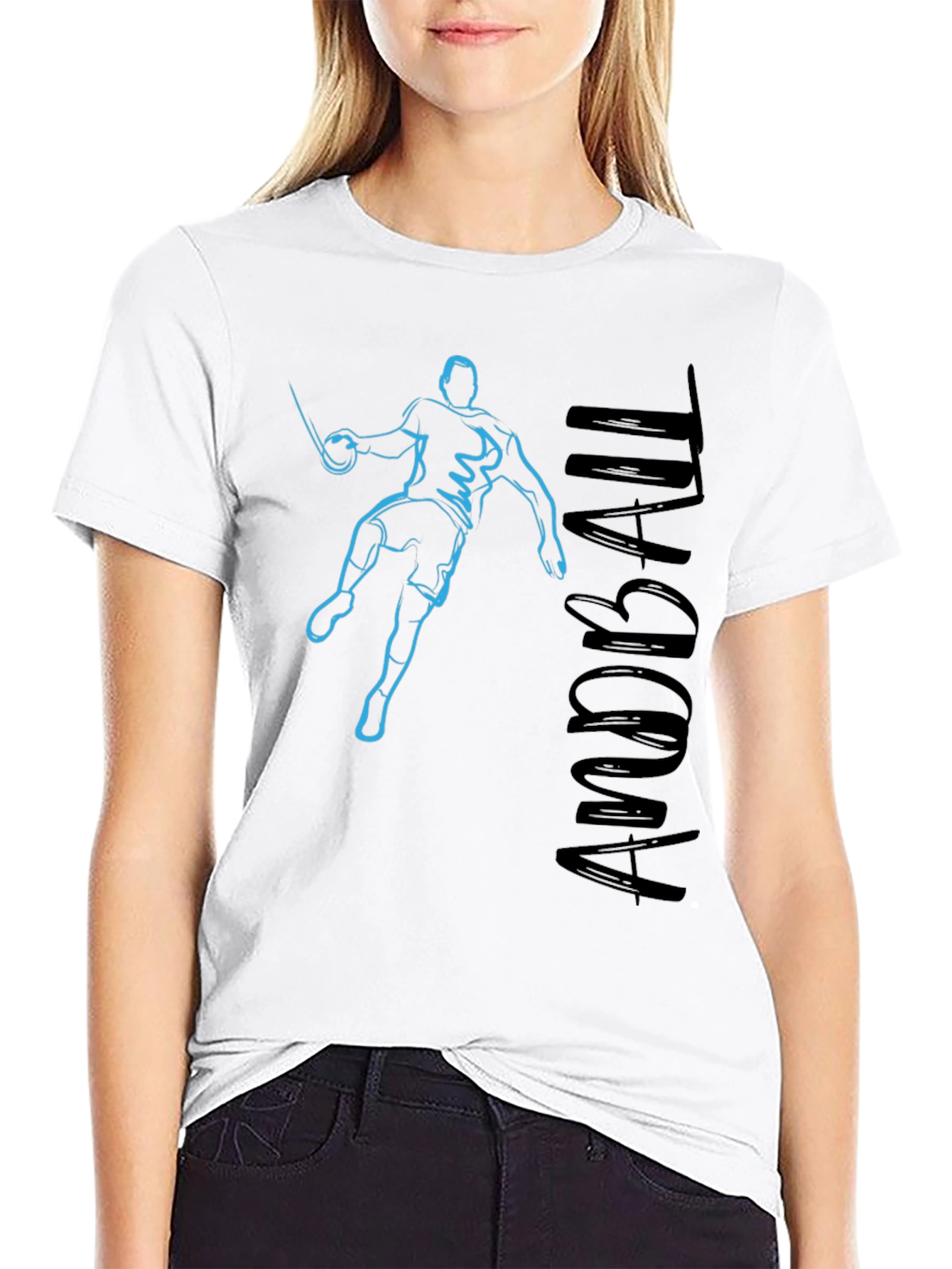 Handball Player Graphic Tee - Black Cotton T-Shirt