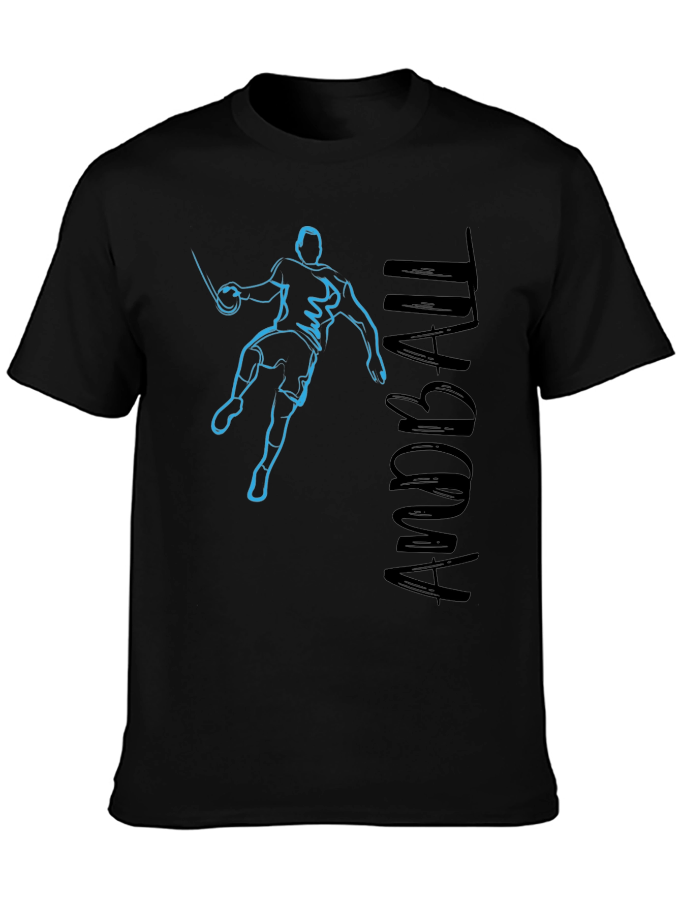 Handball Player Graphic Tee - Black Cotton T-Shirt