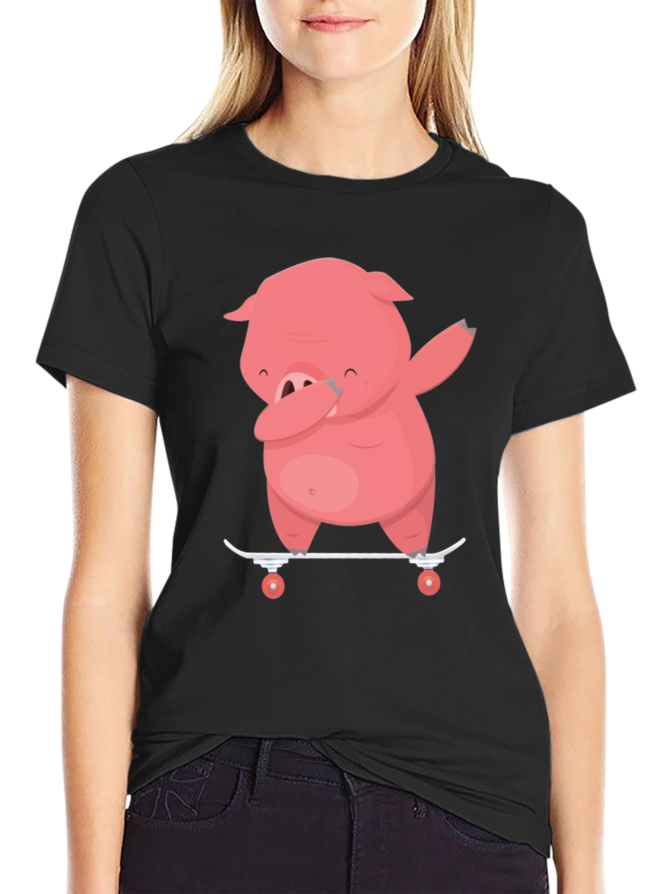 Dabbing Pig Skateboard T-Shirt - Funny Cartoon Tee
