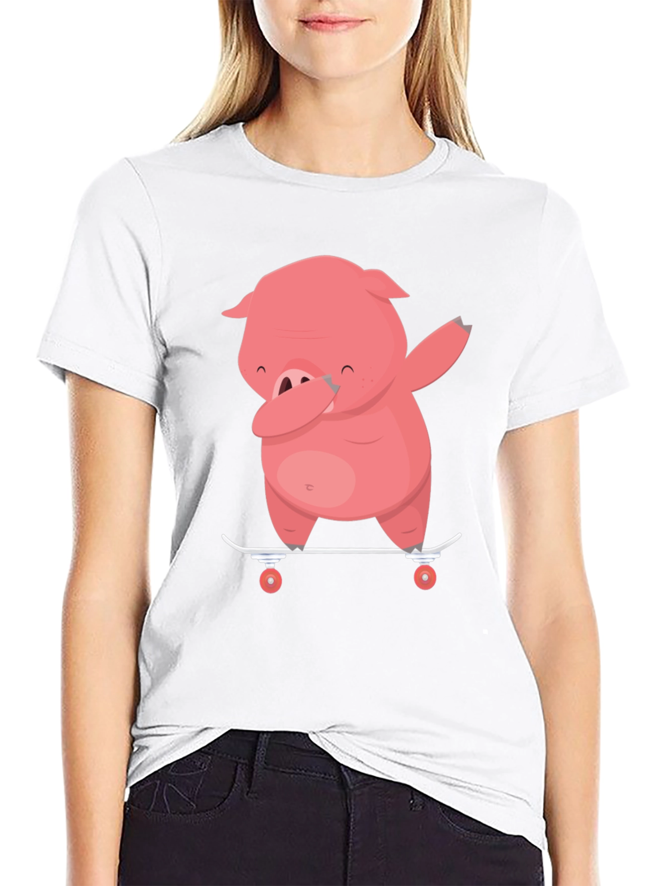 Dabbing Pig Skateboard T-Shirt - Funny Cartoon Tee