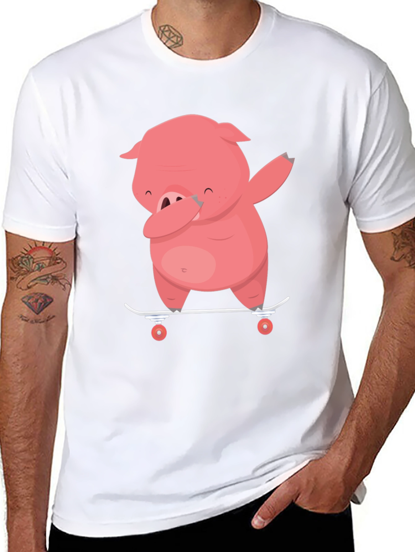 Dabbing Pig Skateboard T-Shirt - Funny Cartoon Tee