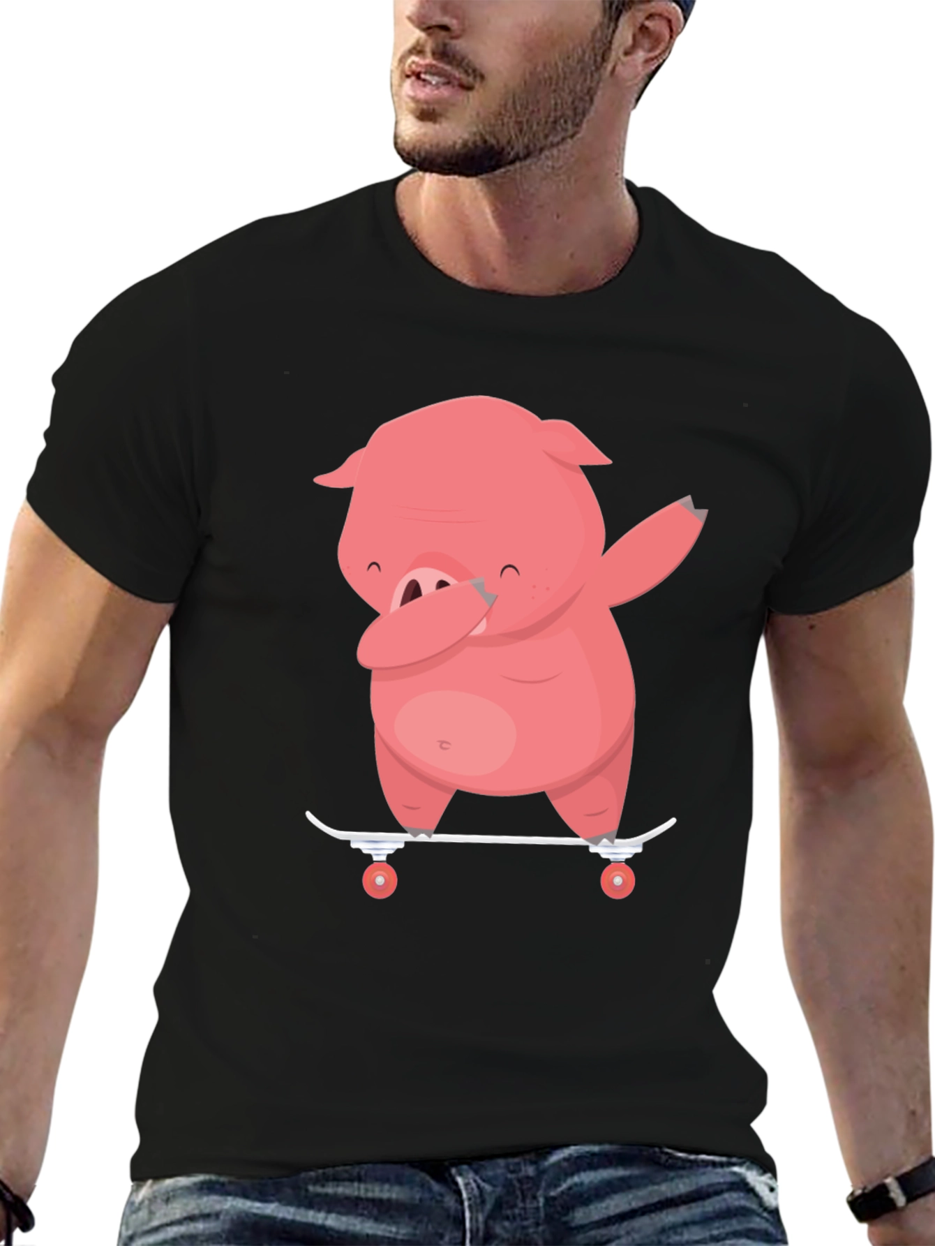 Dabbing Pig Skateboard T-Shirt - Funny Cartoon Tee