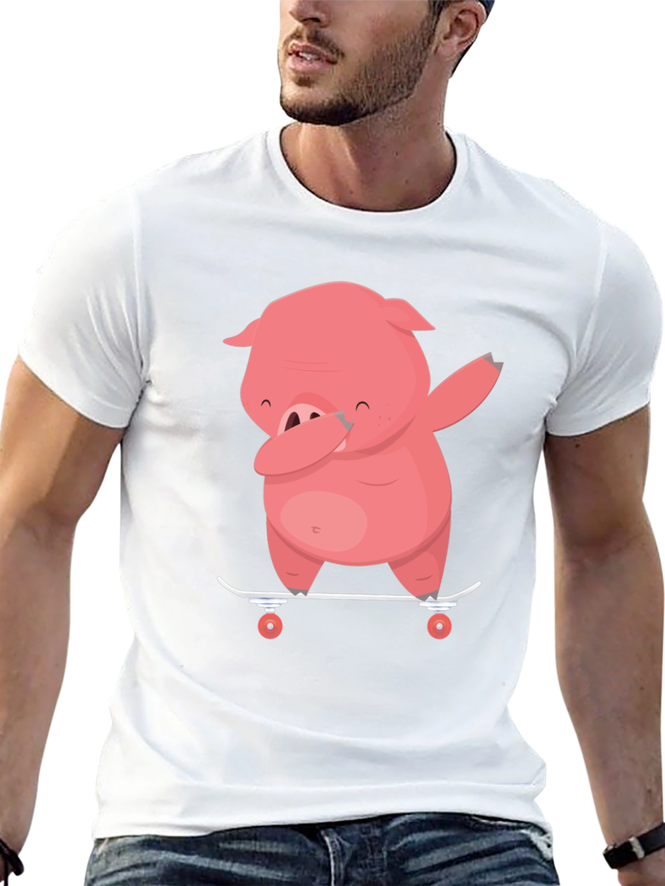 Dabbing Pig Skateboard T-Shirt - Funny Cartoon Tee