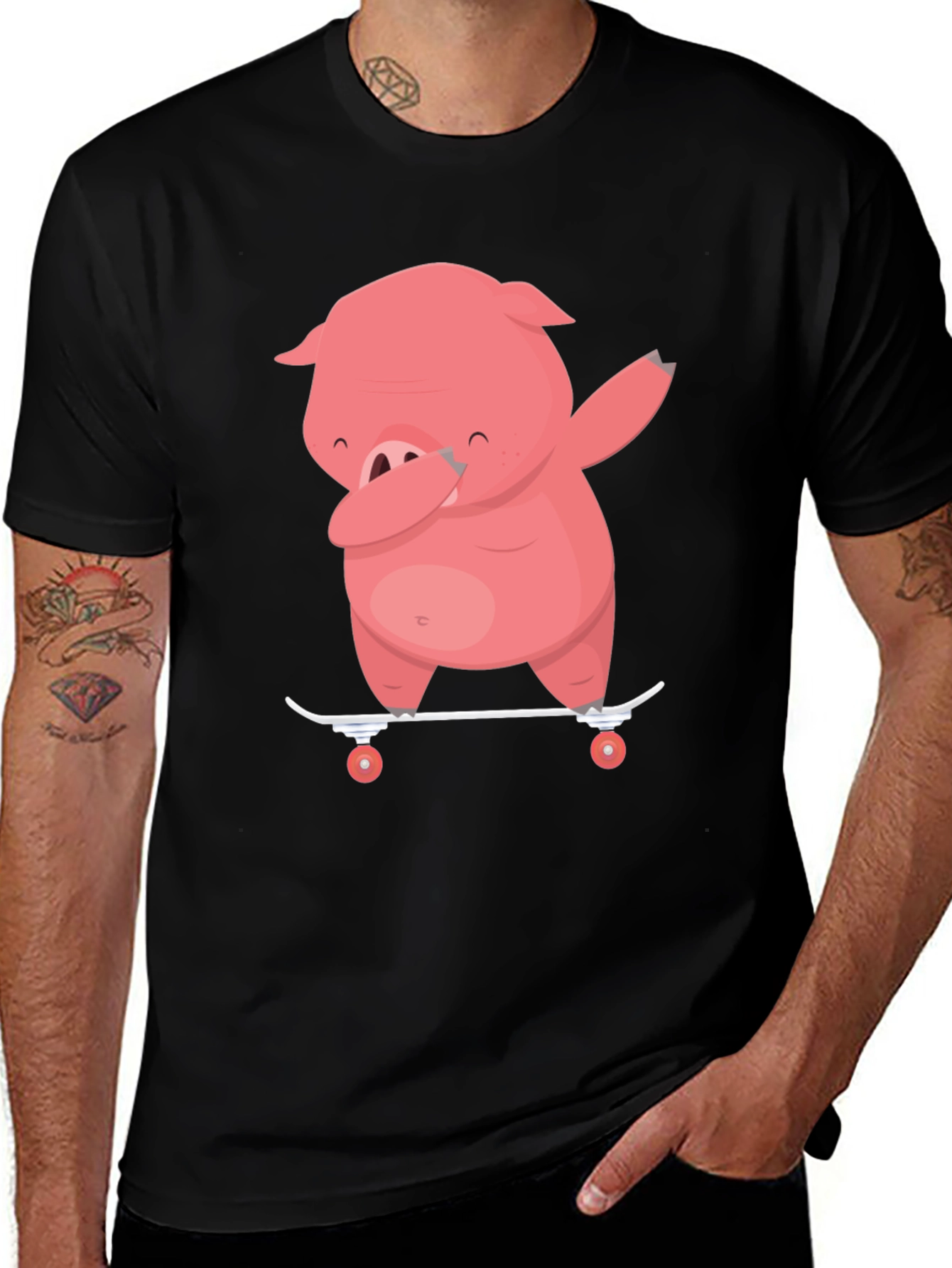 Dabbing Pig Skateboard T-Shirt - Funny Cartoon Tee