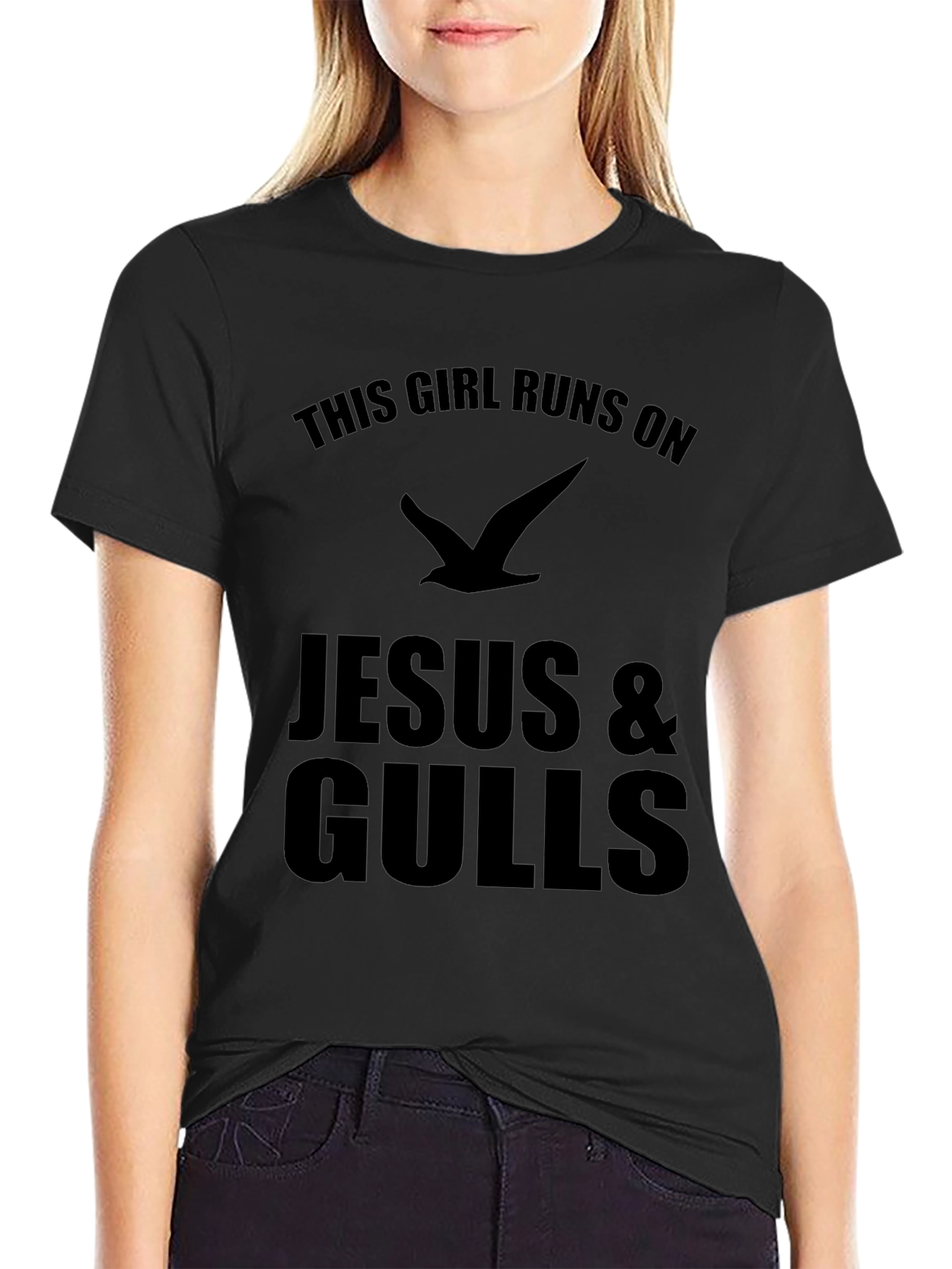 This Girl Runs on Jesus & Gulls Funny T-Shirt